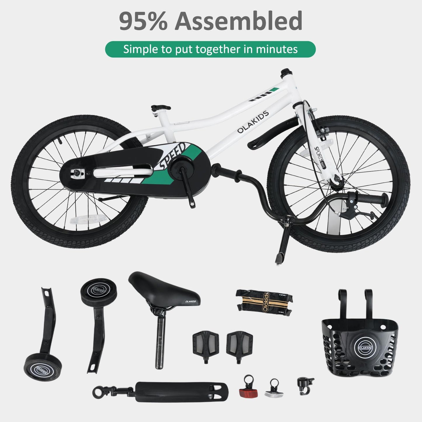 Olakids Kids Bike, 12 Inch Toddlers Bike with Training Wheels Storage Basket Adjustable Seat and Handlebar, Handbrake and Coaster Brake, Children's Bicycle for Boys Girls Aged 3+ Years Old