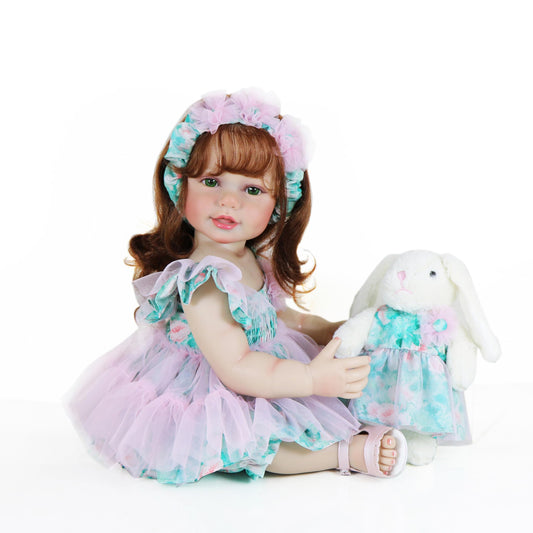WAWA-HAOKEAI Garden Party – 22 Inch Realistic Reborn Toddler Girl Doll with Hand-Rooted Red Hair & Green Eyes, Poseable Full Vinyl Body, Bunny Plush Gift Set – Ages 3+