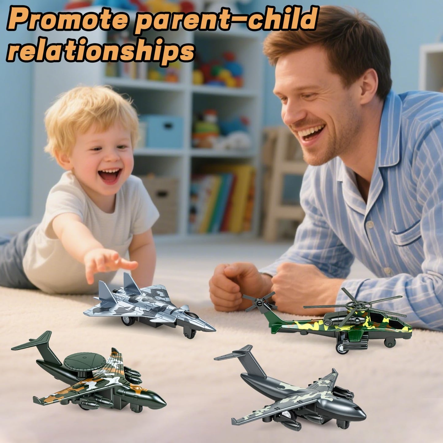 Tcvents 4 Pack Diecast Airplane Toys, Alloy Army Aircraft Plane Model Toys Camouflage Military Fighter Jet Helicopter Toy Pull Back Kids Play Vehicles for 3 4 5 6 7-9 Years Old Boys Girls Gift