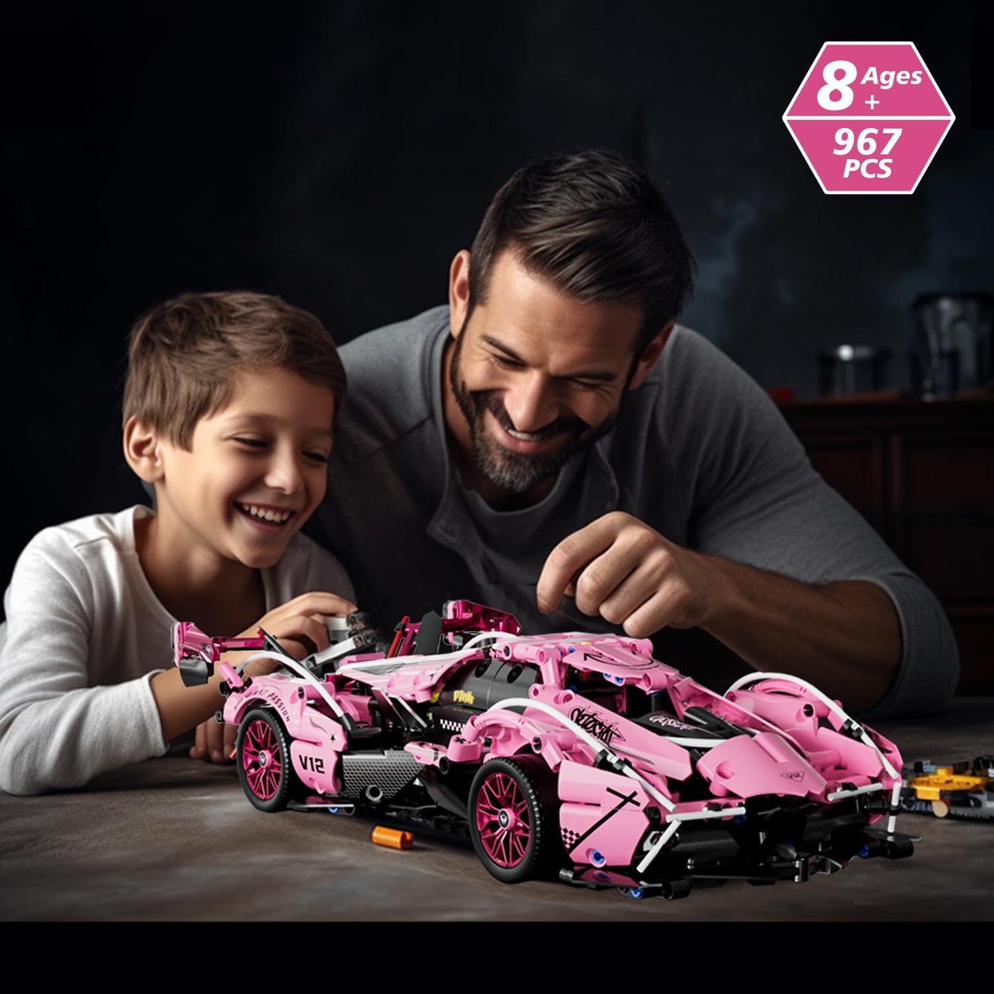 Chodia Sport Racing Car Building Block Sets for Adults, 1:14 Pink Race Supercar Toys Kits Collectible MOC Model Christmas Xmas Birthday Gifts for Old Boys and Girls, Teens Men Women Age 8-12 12-16,14+