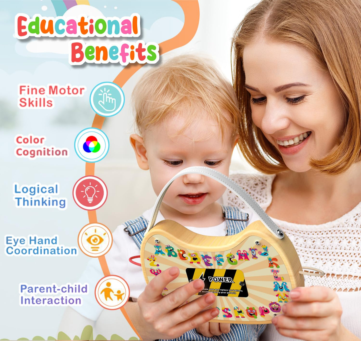 flycoost Busy Board with LED Light Switches,Toddlers Montessori Educational Toys for 1 2 3 Years Olds,Wooden Autism Activity Baby Busy Board,Sensory Travel Toys 1+ Year Old Boy&Girl Birthday Gift