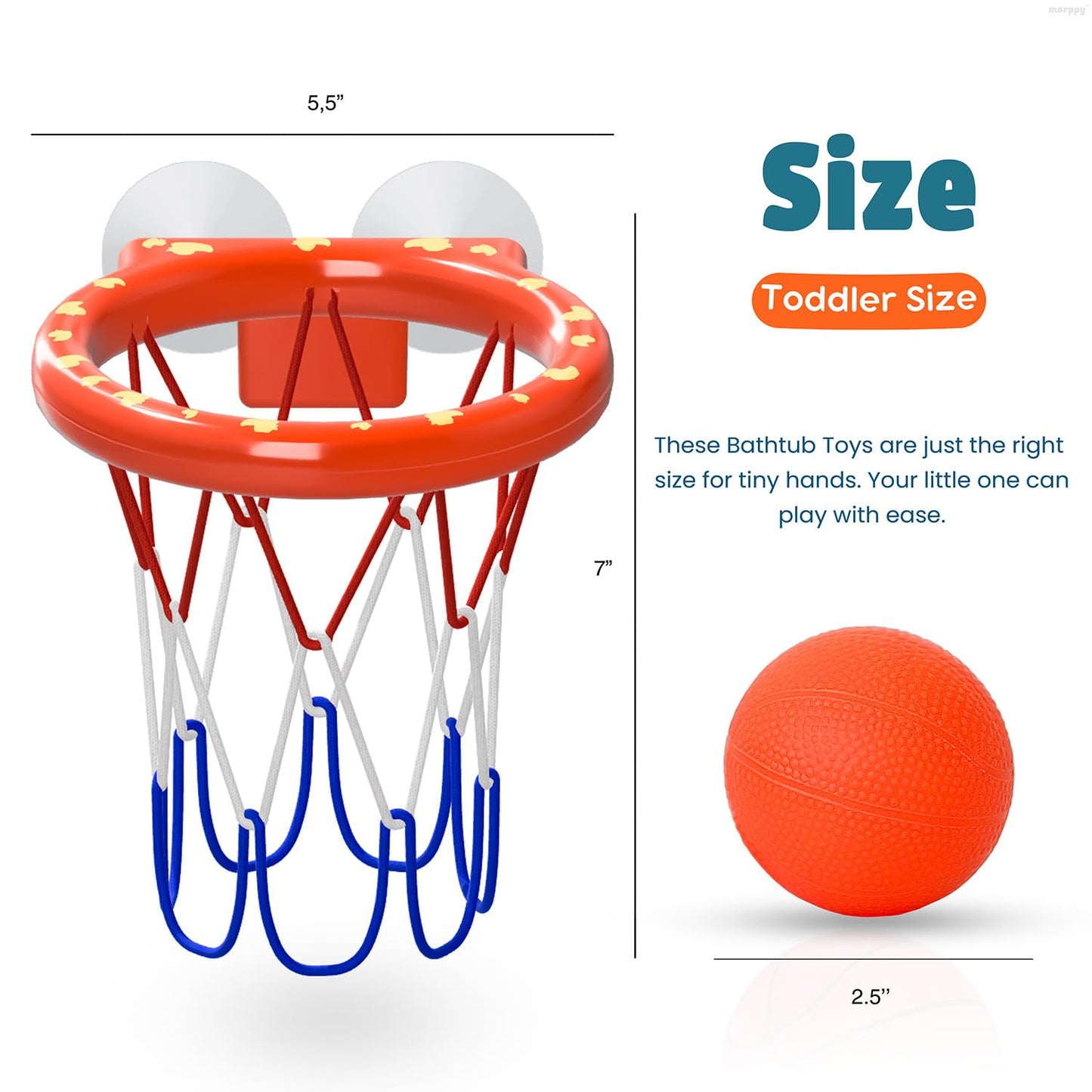 Bath Toys – Bathtub Basketball Hoop for Toddler | Bath Toys for Kids with 4 Mold-Free Balls and Strong Suction Cups Basketball Hoop | Toddler Shower Toys and Fun Bathtub Toys for Boys and Girls