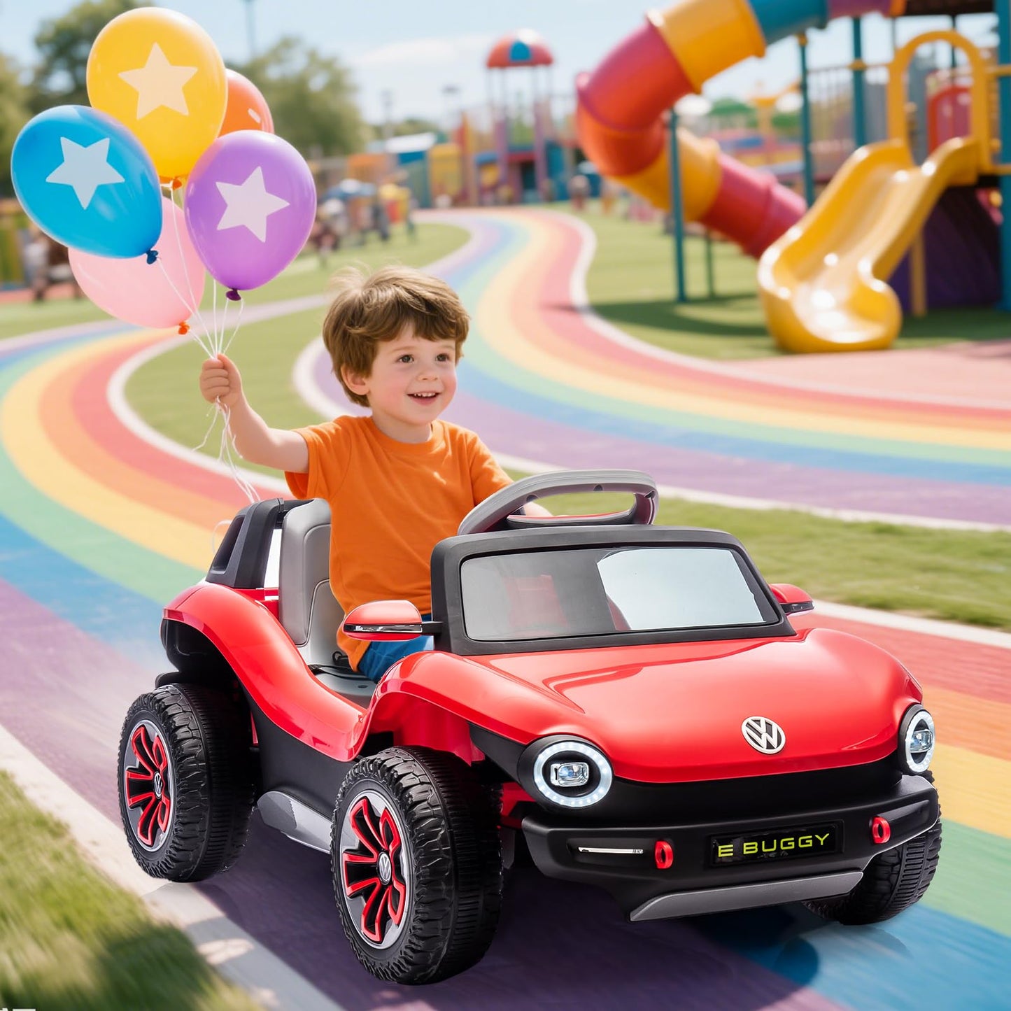 GarveeLife 12V Kids Ride On Car Licensed Volkswagen Beetle Electric Ride On Toy for Toddlers 4 Wheeler Vehicle with Parental Remote, Battery Level Display, LED Lights, USB, Horn, Music, Red