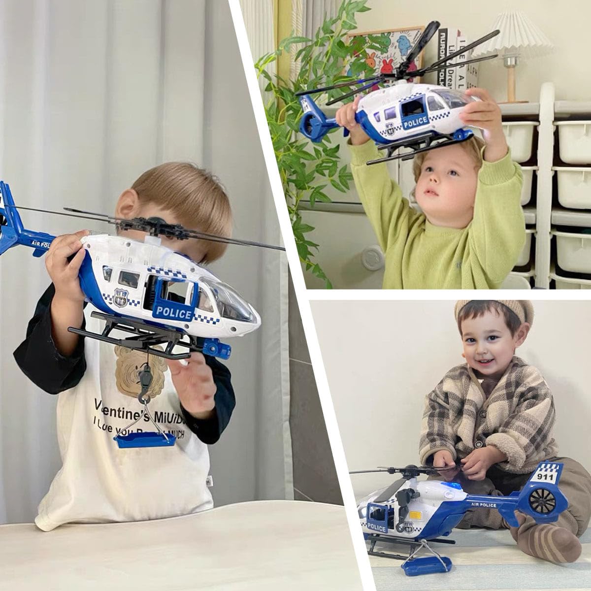 Police Toys Helicopter 15-in Airplane Toys for Kids with Hanging Basket Sounds and Lights for Boys Ages 3 4 5 6 7
