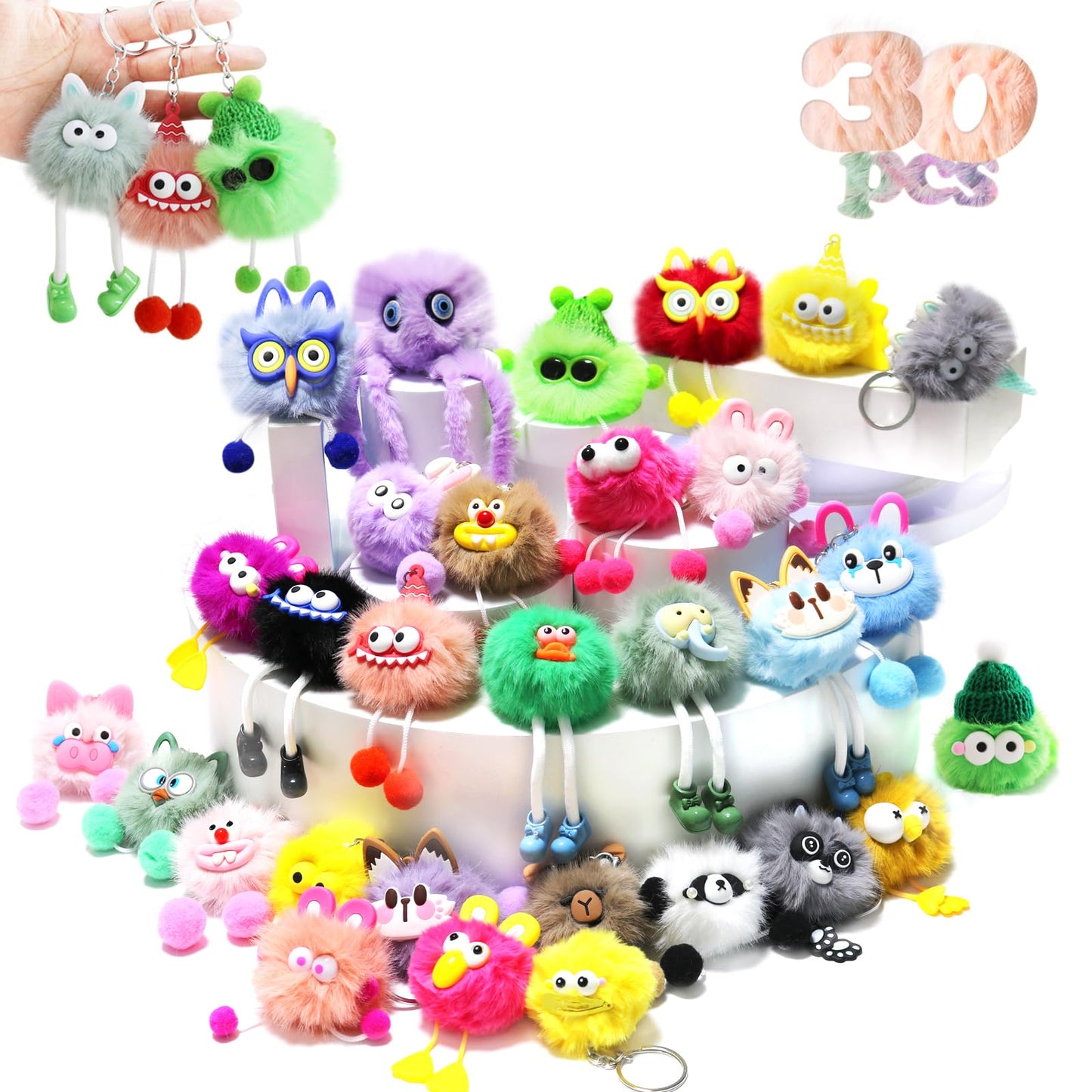 YALARY 30 Pcs Cute Plush Keychains - Keychains Easter Egg Gifts Kawaii Keychain Bulk for Birthday Goodie Bags Toys Classroom Prizes Party Favors