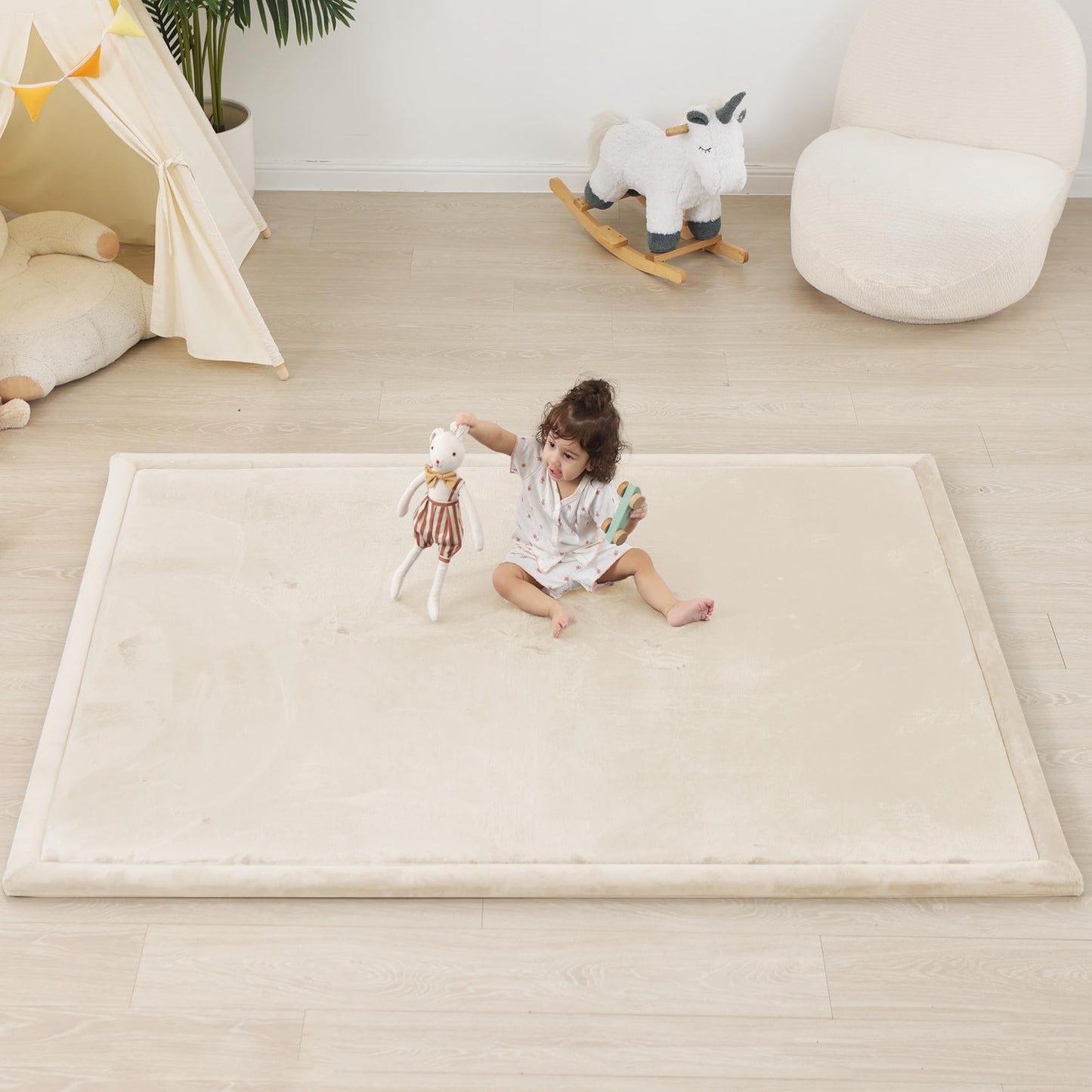 1.5" Thick Baby Play Mat for Floor Tummy Time, 50"x 50" Pro Soft Baby Activity Playmats Playroom, Easy Care with Non-Slip Safe for Infant Toddler Kids Crawling(Beige)