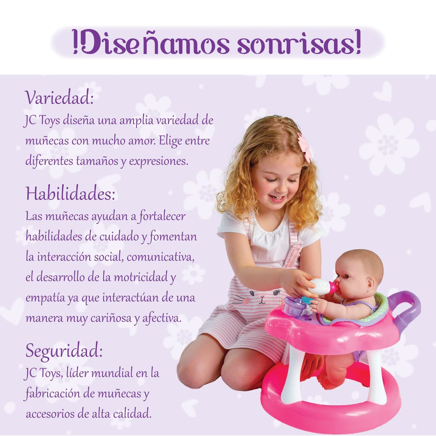 JC Toys Lots to Love Babies 14"" Doll and Walker | Wheeled Walker Gift Set and Accessories | Posable & Waterproof | Ages 2+" (16198), Pink