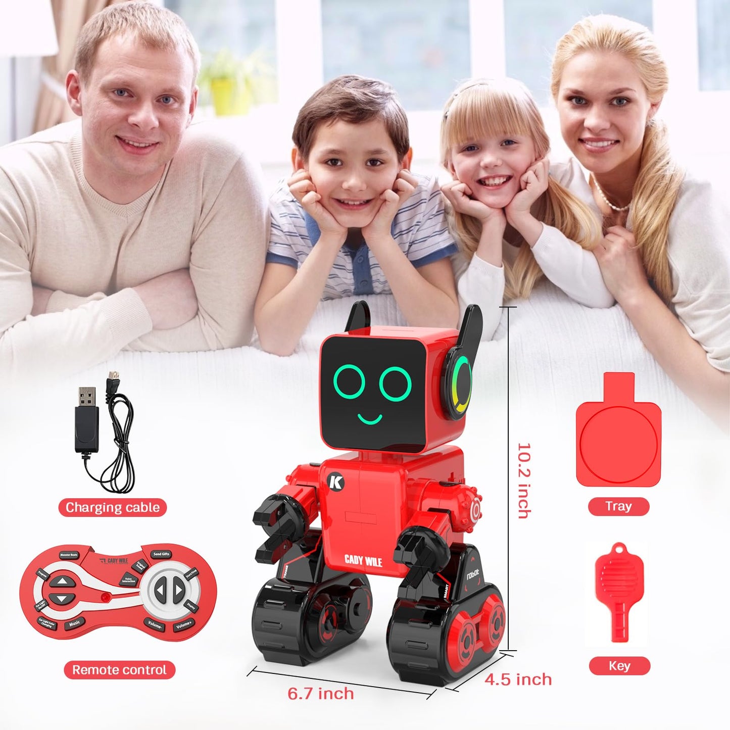 okk Robot Toys for Kids, Programmable Remote Control Robot, Interactive Toys with Coin Bank, LED and Tray, Walking Talking Singing Dancing Gift for Boys Girl(Red)