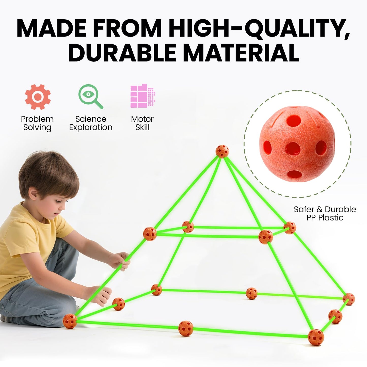 Tiny Land Glow Fort Building Kit for Kids Creative Fort Indoor & Outdoor Construction Toys with 86 Rods and 44 Balls for 5-12 Year Old Boys & Girls STEM Building Toy Gifts with Storage Bag