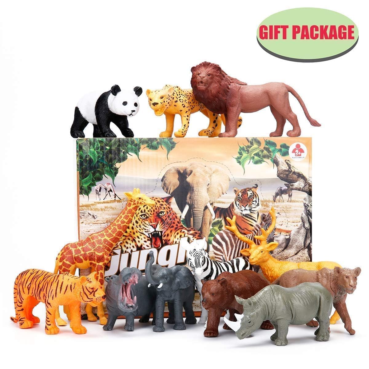 24Pcs Safari & Zoo Animals Figures, Realistic Plastic Animal Toys Set for Kids 1 2 3, Educational Jungle Animals Figures Playset, Party Supplies Birthday Gifts for Toddlers Boys Girls