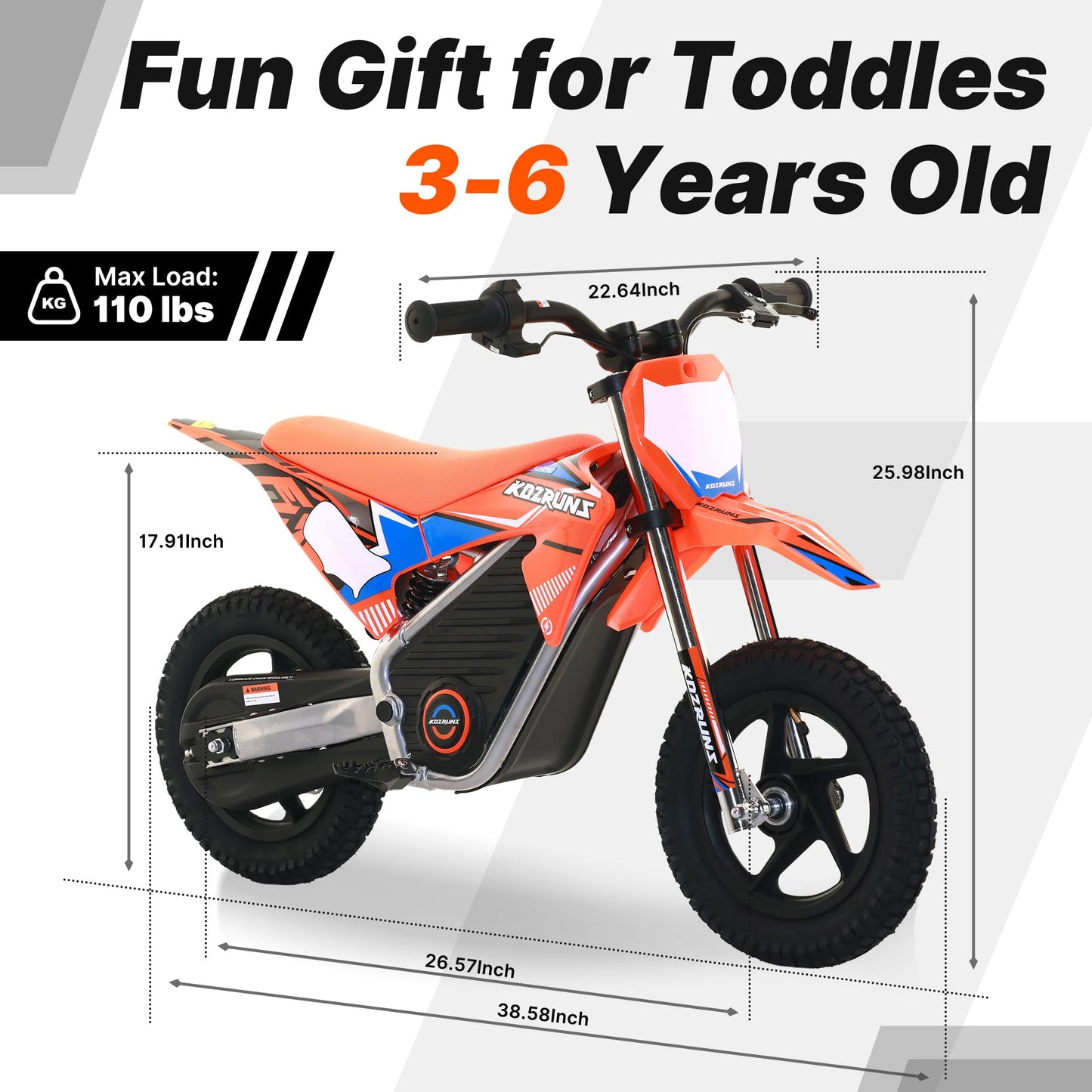 OLALA Electric Dirt Bike for Kids 3-5, 12" Electric Motorcycle with 200W Motor, 2-Speed Safety Mode, Beginner Dirt Bike with Disc Brake, Outdoor Ride On Toy Gift, Orange