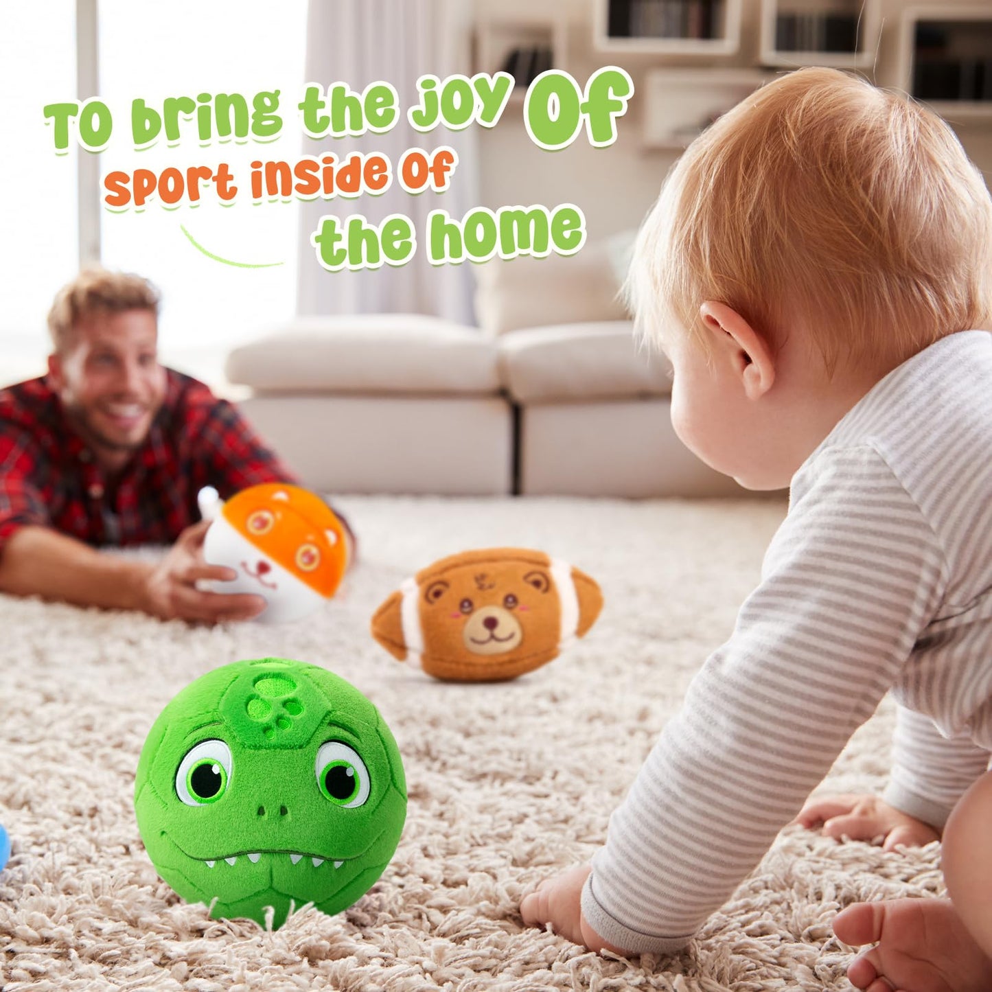 VangeBow 3 Pack Soft Sports Balls for Toddlers 1-3, Inflatable Plush Baby Balls Set for Kids 3-5, 5 Inch Soccer Ball & Basketball, 6.5 Inch Football, Mini Toddler Ball Toys for Boy Girl First Gifts