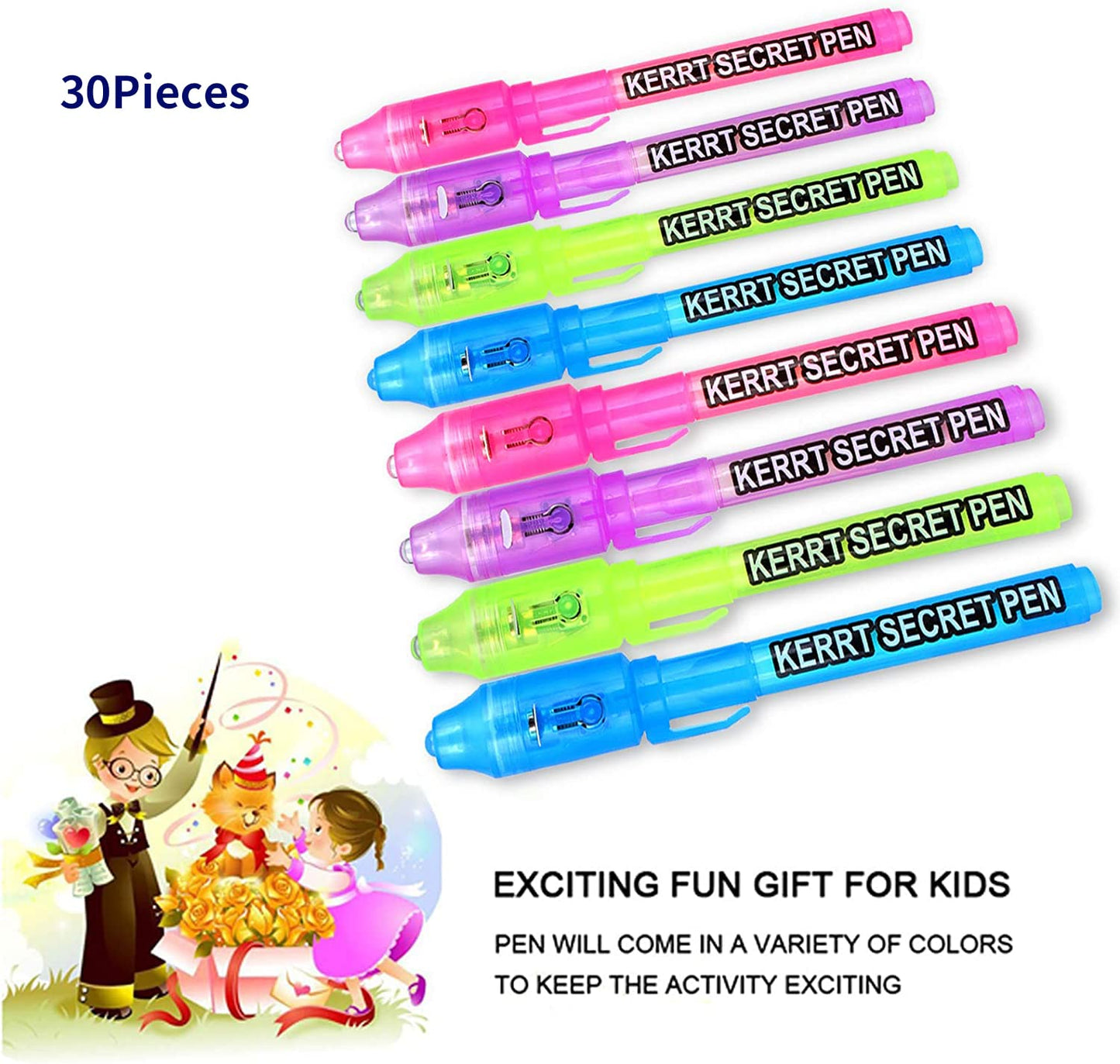 KERRT 30 Pieces Invisible Ink Pen with UV Light Spy Pens Secret Message Pens Magic Invisible Ink Marker Party Favors for Kids