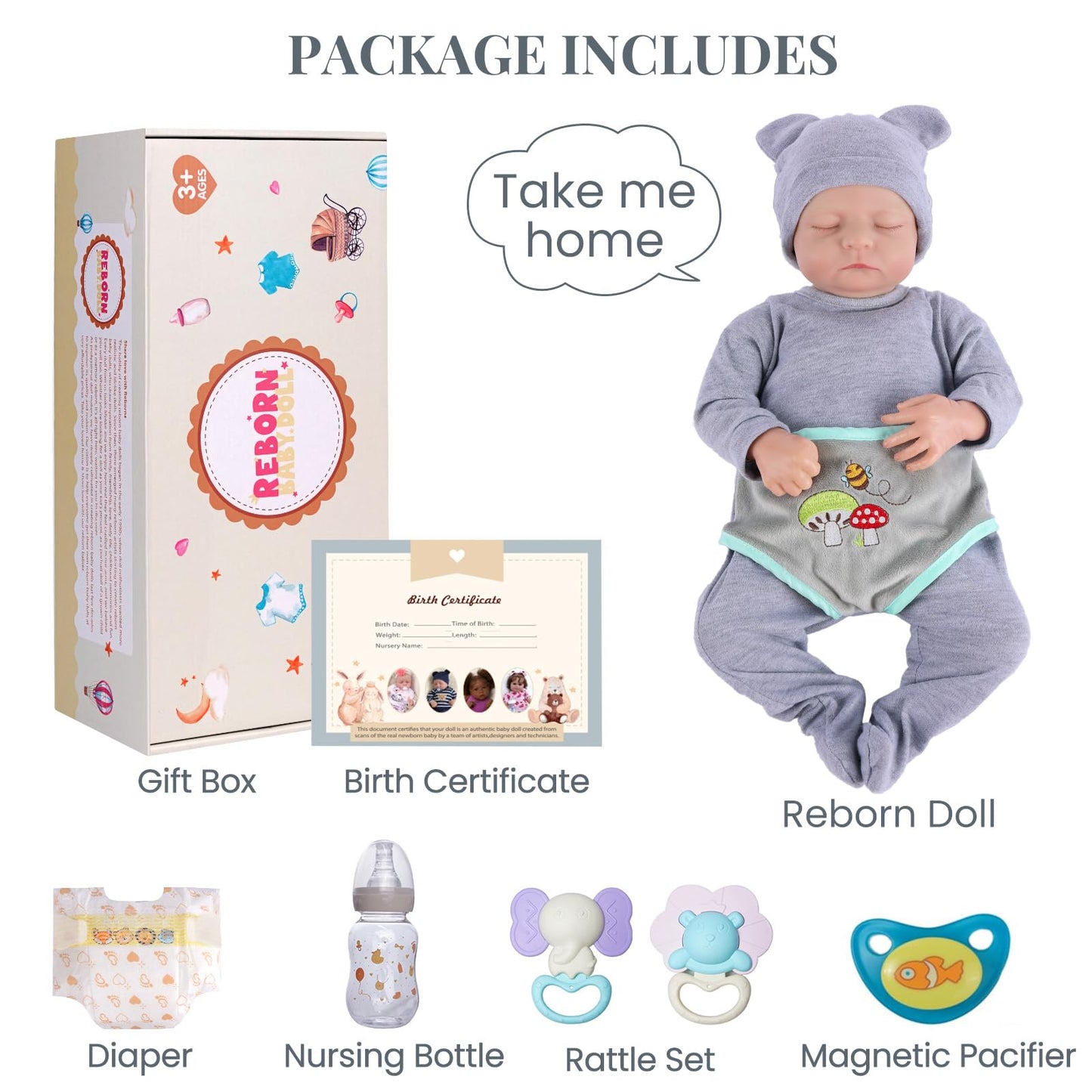 JIZHI Lifelike Reborn Baby Dolls - 17 Inch Realistic Newborn Baby Doll Real Life Realistic Baby Dolls Poseable Body Sleeping Baby Boy with Feeding Kit for Children 3+