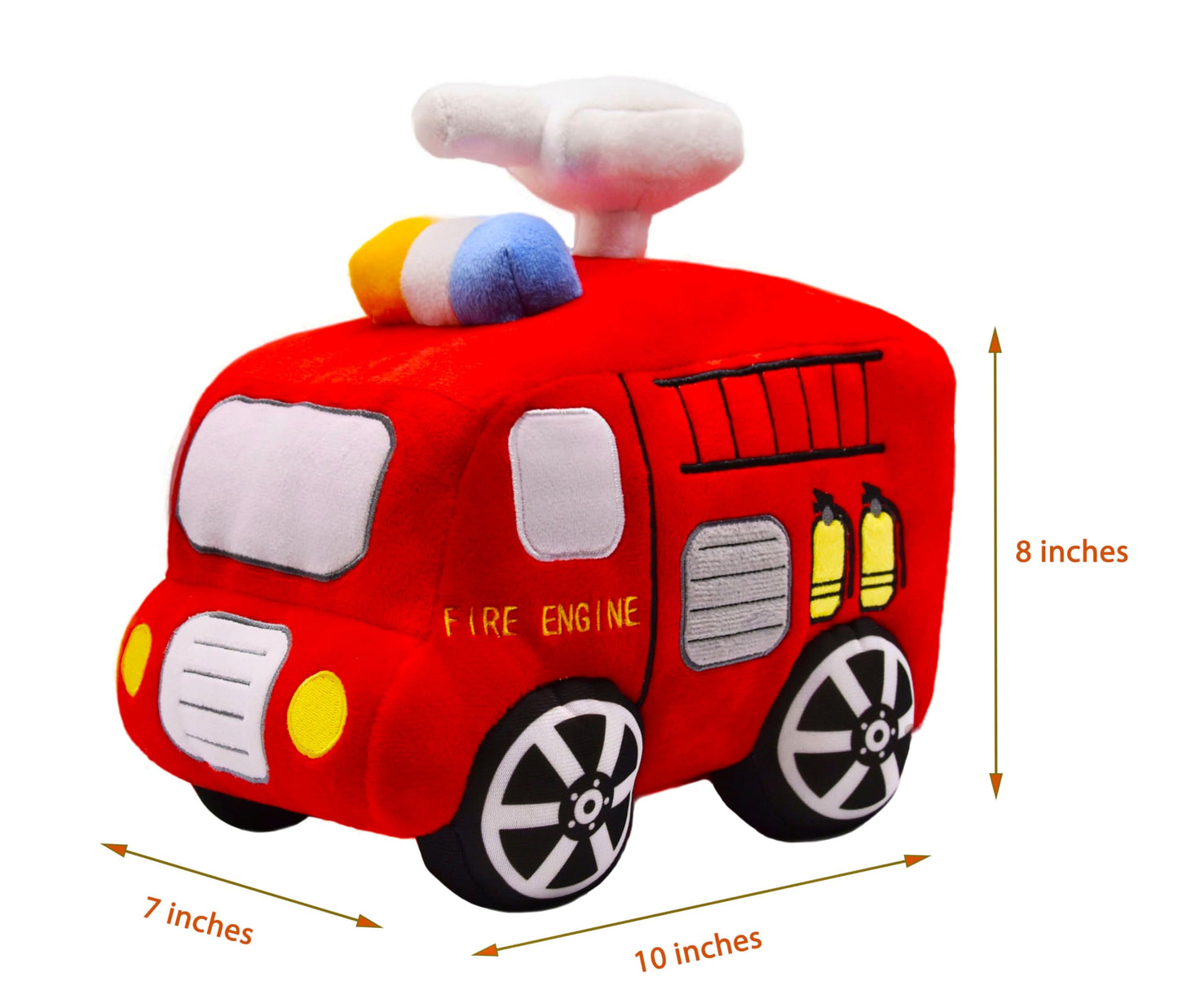 BABOLI Soft Fire Engine Stuffed Special Vehicle Plush Fire Truck Cuddly Rescue Vehicle Toy Sweet Gifts for Kids Present for Birthday or Stuff Collection 10 Inches (Fire Engine)