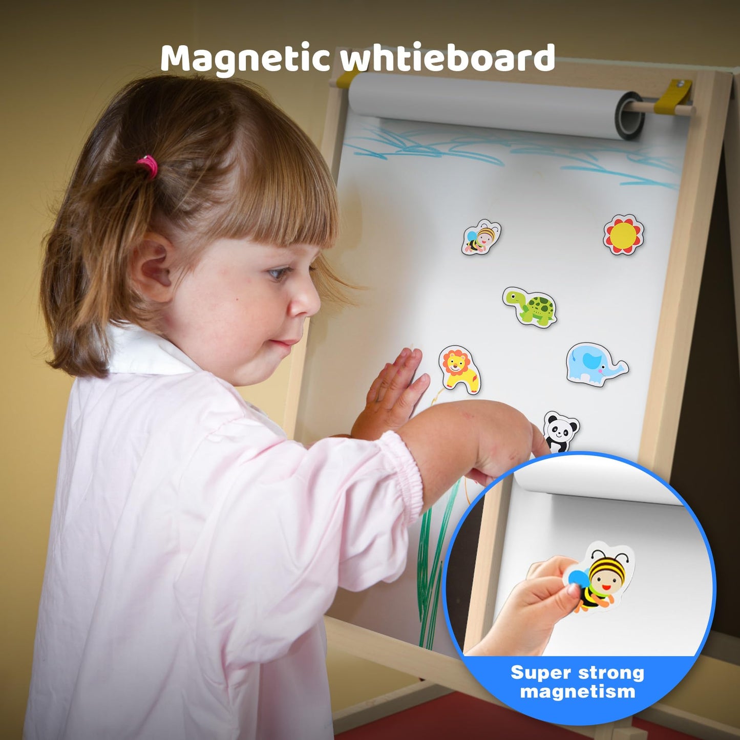 JOYOOSS LCD Easel for Kids Ages 4-8 Easels for Toddlers Art Kids Easel Ages 8-12 Light Up Wooden Drawing Easels Magnetic White Board with Paper Roll for Kid LCD Dry Erase Board