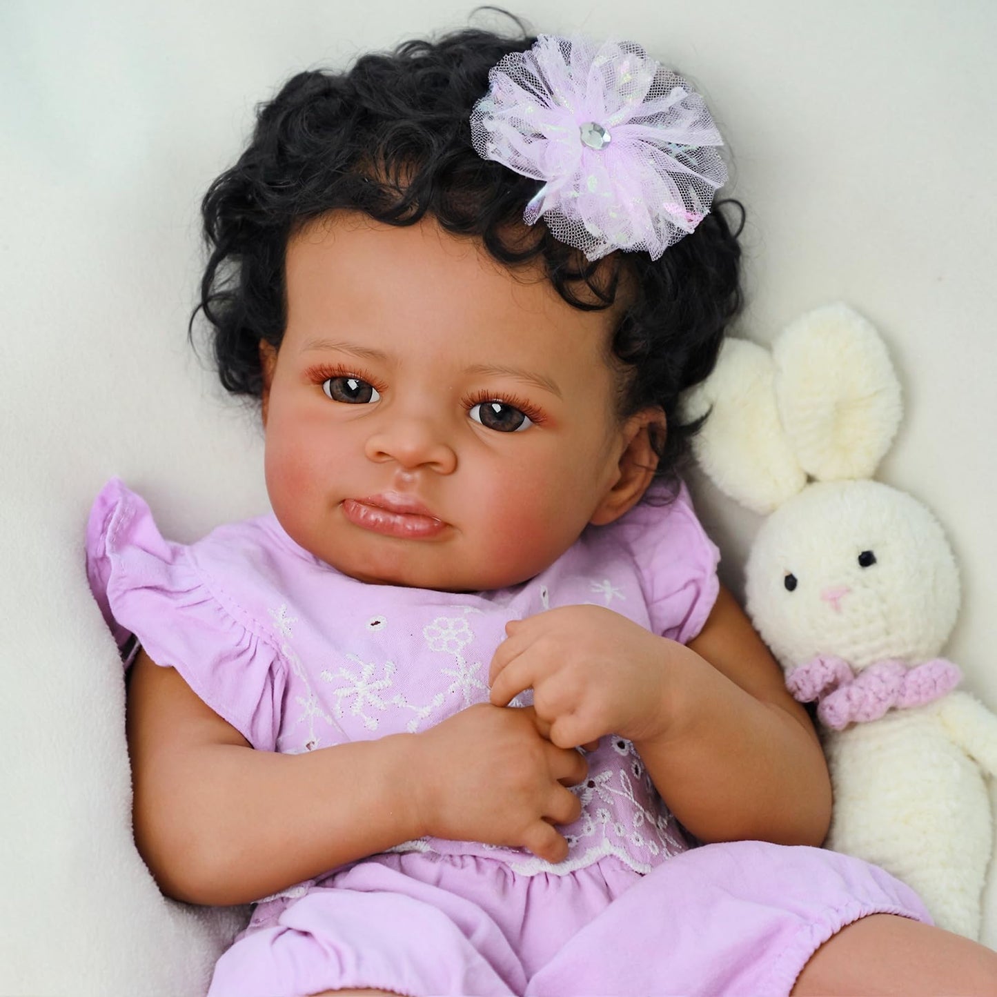 SCOM Lifelike Reborn Baby Dolls-20 Inch Realistic Newborn Baby Girl with Full Soft Vinyl Body, African American Doll Silicone Girl with Complete Accessories, Best Gift for Kids Age 3+ Pretend Play