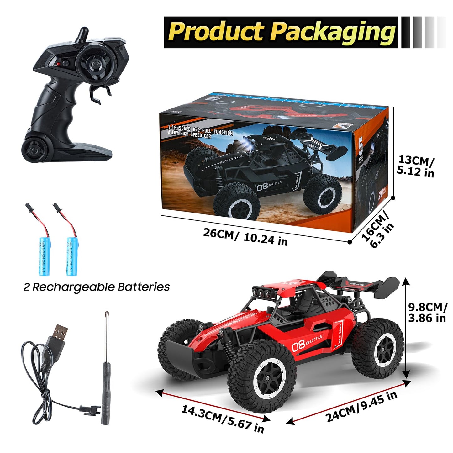 Remote Control Car for Kids 3 4 5 6 7+, 20 KM/H High-Speed RC Cars with LED Lights, 2.4GHz 2WD Monster Truck Toys,Toy Cars for Girls Boys,Christmas & Birthday Gifts,Upgraded Anti-Collision Shaft–Red