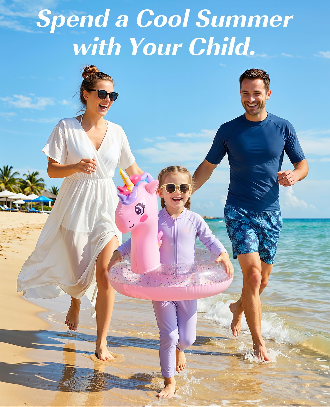 HeySplash Inflatable Pool Float, 21.6 Inch Toddler Pool Float, Unicorn Pool Toys with Sparkling Sequins, Swimming Ring for Swimming Pool, Summer Beach, Lake, Party Decor, Pink