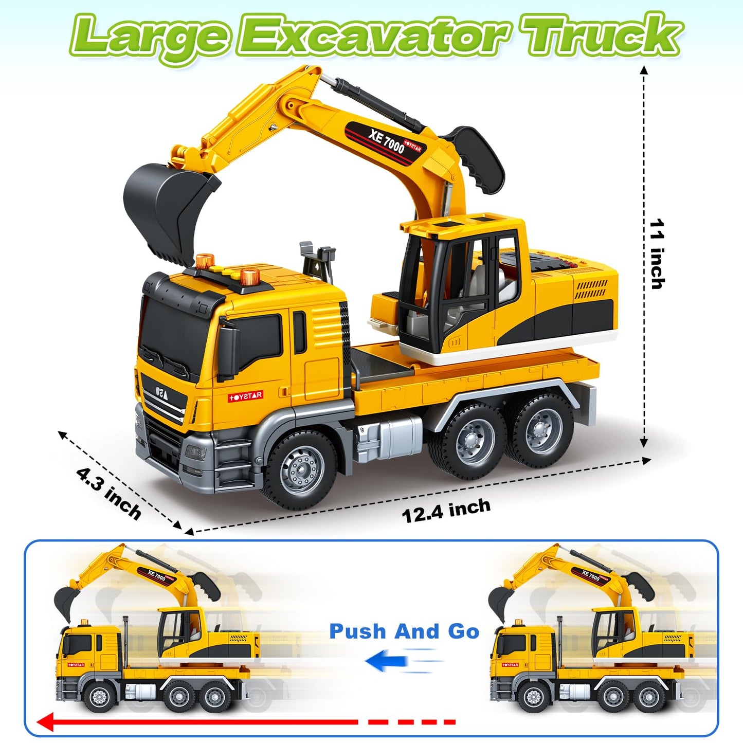 SpringFlower Large Excavator Truck Toy, 3 4 5 6 Year Old Boys Toddlers Toy Truck, Lights & Sounds Toy Excavator for Boys Age 4-7, Kids Toddles Birthday for Kids