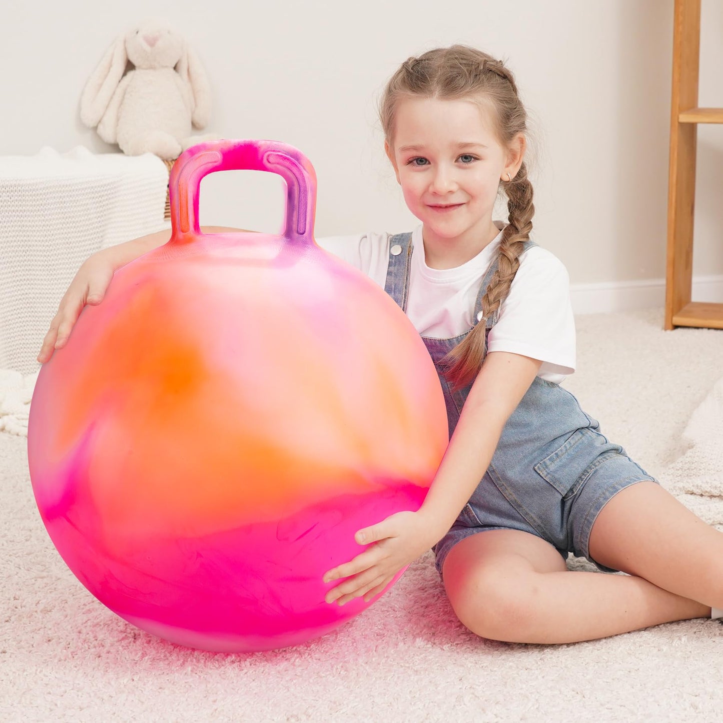 ZOOJOY Clouds Hopper Ball, Hopping Toys for Kids, 20 Inch Bouncy Ball with Handle for Boys Girls Aged 6-12, Inflatable Clouds Bounce Hopper Toy with Pump