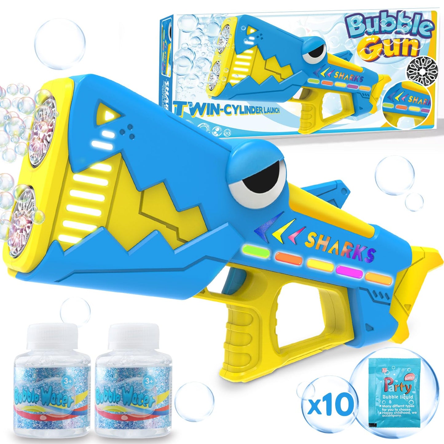 Britik Bubble Gun for Kids Ages 4-8: Shark Light Up Bubble Machine for Toddlers, Rechargeable, 2 Bubble Solution, Outdoor Toy Party Birthday Gift for 3 4 5 6 7 8 Year Old
