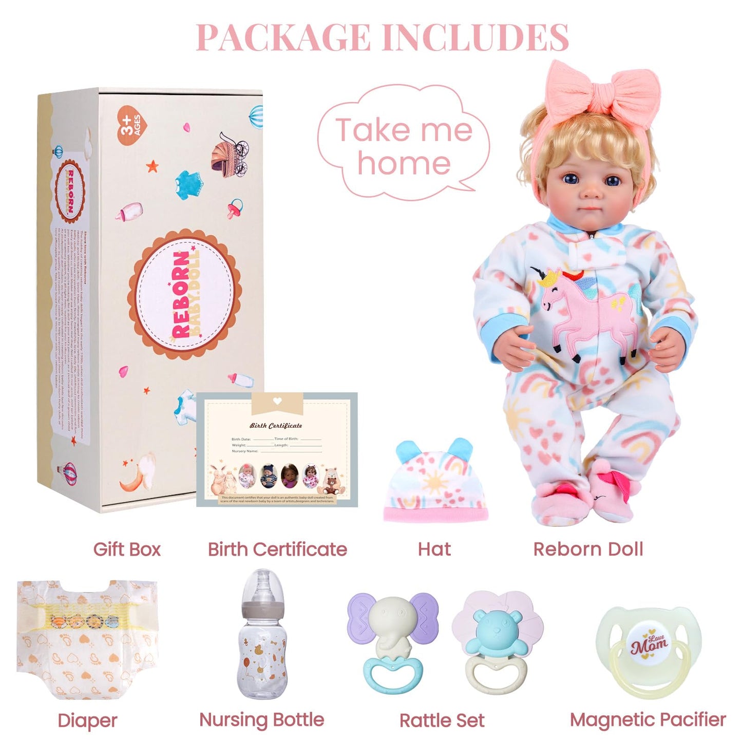 BABESIDE Reborn Baby Dolls with Moving Eyes,17 Inch Realistic Baby Doll Girl with Blond Curly Hair, Real Life Baby Doll with Accessories, Gift for Kids 3+ Pretend Play, Collection