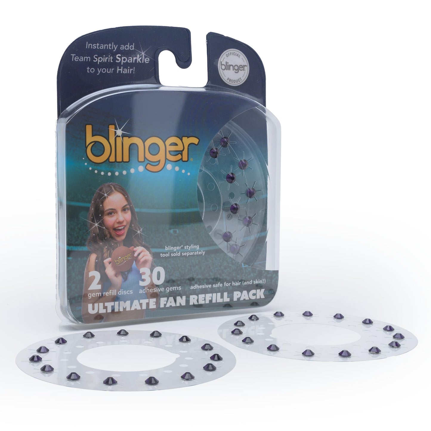 blinger® Ultimate Fan Refill Pack of 30 Dazzling Hair-Safe Gems -Purple – as seen on Shark Tank | Hair-Safe Bedazzler Gem Stamper for all the Sports Lovers | Fun Gift, Game Days, Sports