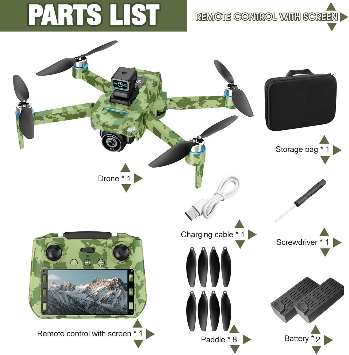 4K GPS Drone with Camera for Adults - 5G Remote Controller with 5.9 Inch Screen,Under 249g,Obstacle Avoidance, 60 Min Flight, Foldable Drone for Adults Beginners.(camouflage)