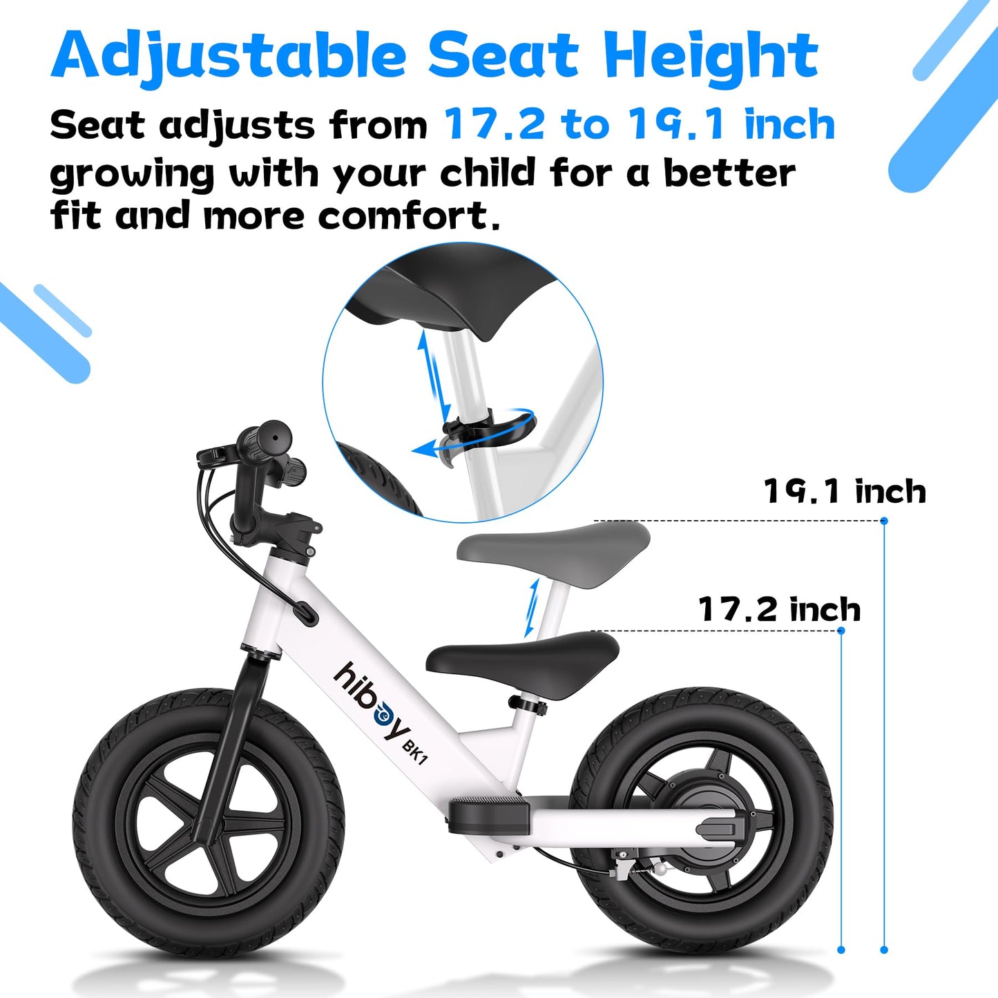 Hiboy BK1 Electric Balance Bike for Kids, 12 Inch Tires, 150W Peak Motor, Adjustable Seat, 21.6V/2.6Ah Battery, Electric Bike for Kids Ages 3-5