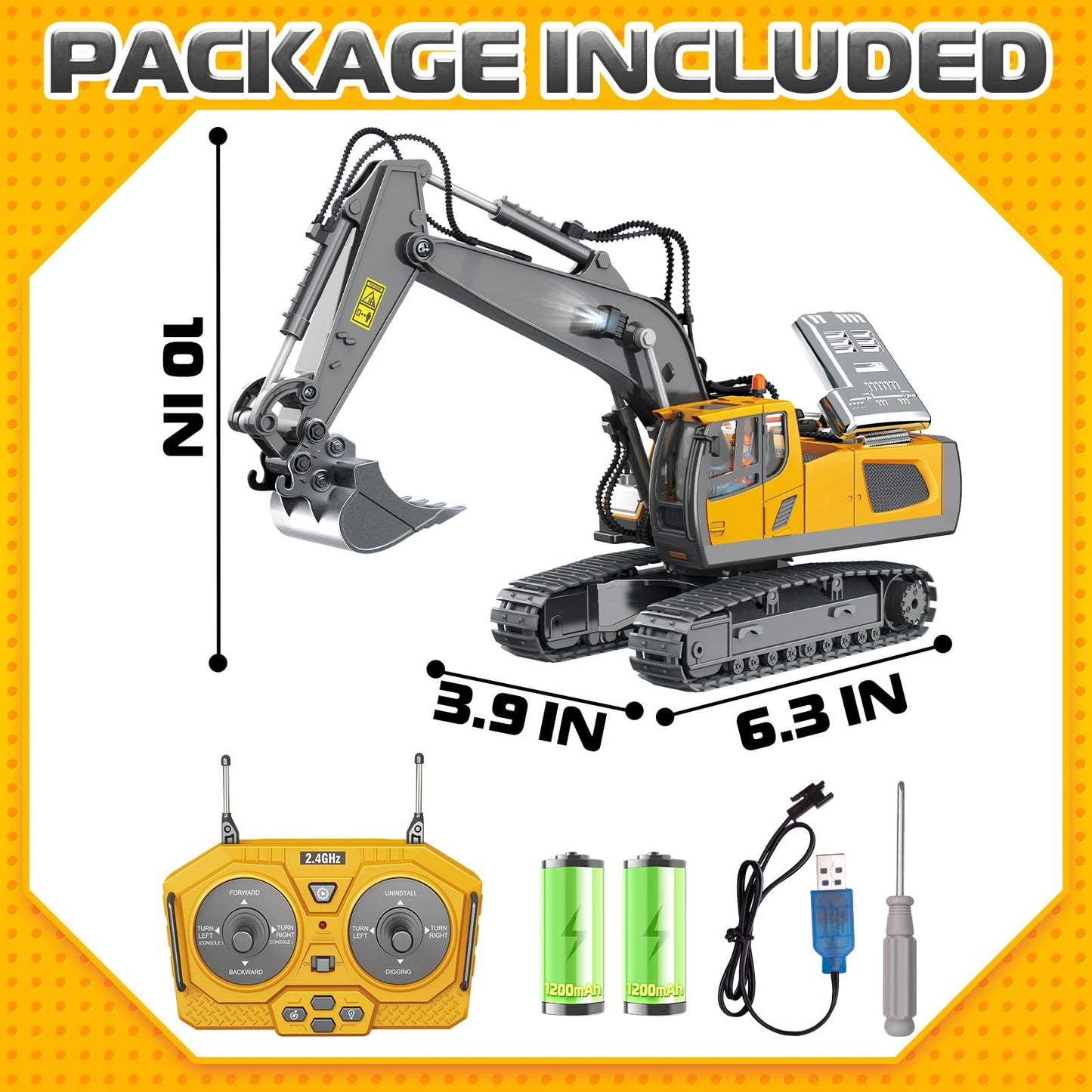 Samtop Remote Control Excavator Toys, 11 Channel 1:20 RC Construction Vehicles, 680° Rotation Car Toys for 6 7 8 9 10 Year Old Boys Kids, RC Truck Digger Toys Christmas 3 4 5 Birthday Gifts