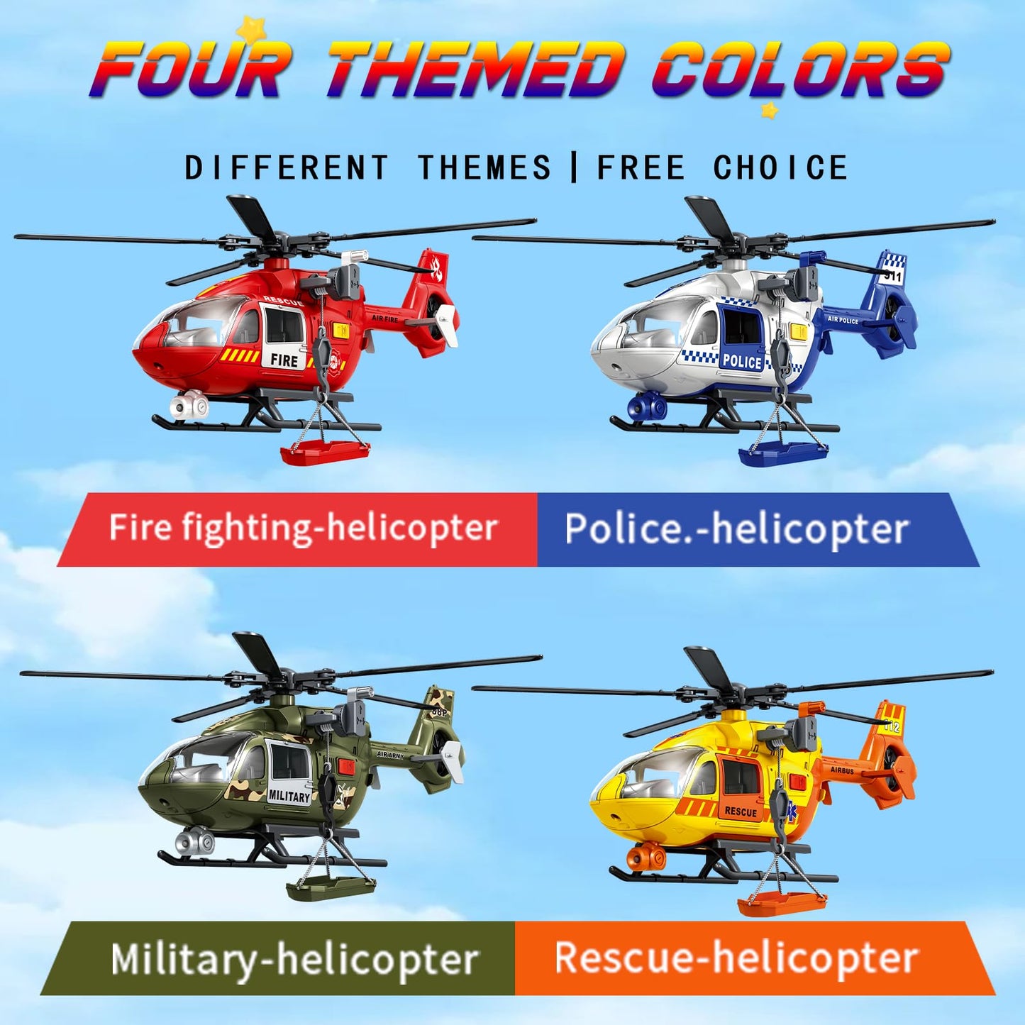 ANJARU Helicopter Toy with Lights and Sound,Simulative Rescue Helicopter Toddler Kids Toys for Kids Aged 3 4 5 6 Pull-Back Propeller Army Toys Toddler Kids Boys Gifts (Rescue Helicopter)