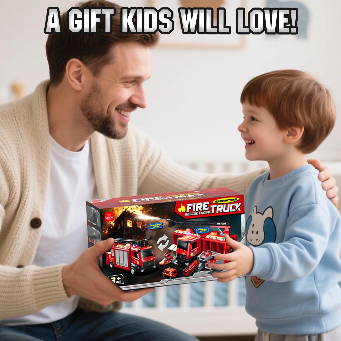 Lehoo Castle Fire Truck Toy for 3 4 5 Years Old Boys, Fire Trucks Playset with Rotating Ladder, Realistic Lights & Sounds, Birthday Gifts for Toddlers 3+