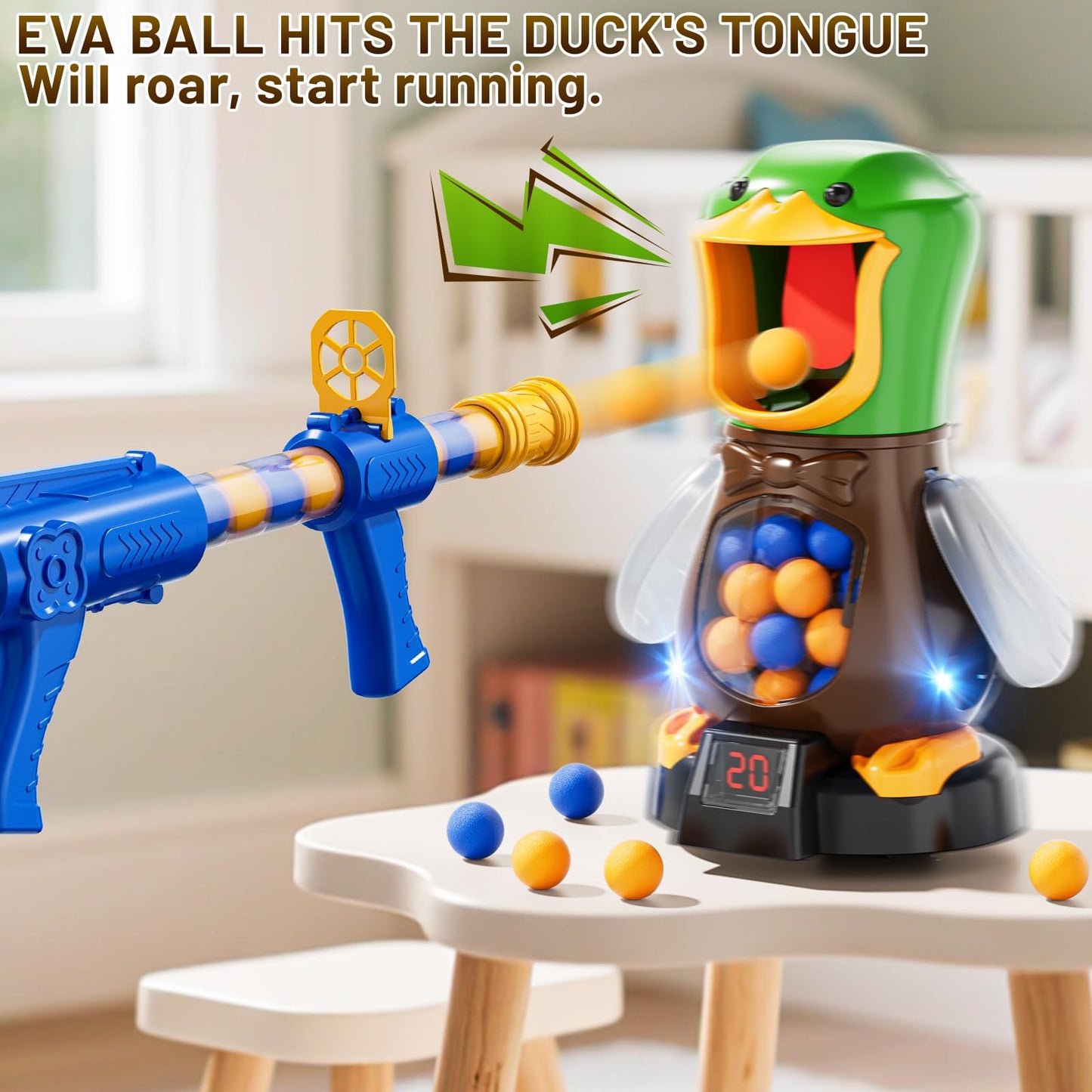 NIPLOOOW Duck Shooting Toys for Kids 3-5, Movable Target Shooting Games w/Air Pump Launcher, LCD Score Record, Sound, 24 Foam Balls, Birthday Gift for Boys Girls Ages 3 4 5 6 7 8 Years Old