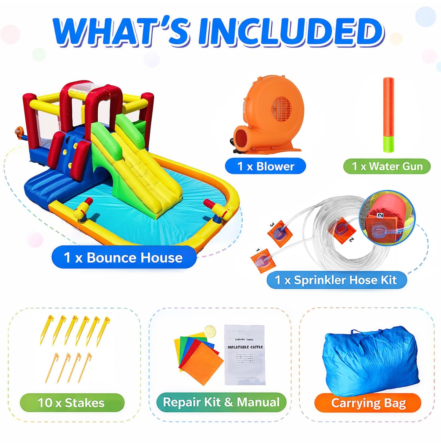 Hongcoral Inflatable Water Slide Bounce House for Kids, 12-In-1 Water Park with Splash Pool, Double Cannons, 2 Climbing Walls, Tunnel, Obstacles, Blow Up Jumping Castle With Blower
