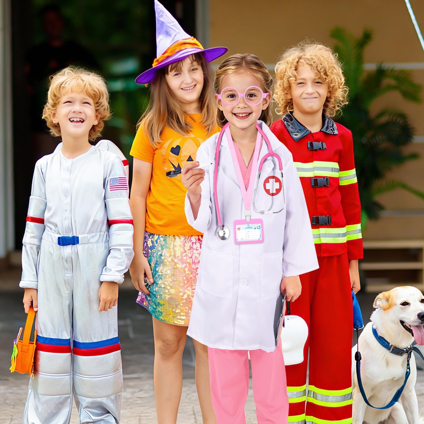 Wuclad 12 PCS Doctor Costume for Kids,Scrubs with White Lab Coat/Nurse Costume for Kids Set,Career Day Costume for Boys Girls (Pink, 5-6 Years)