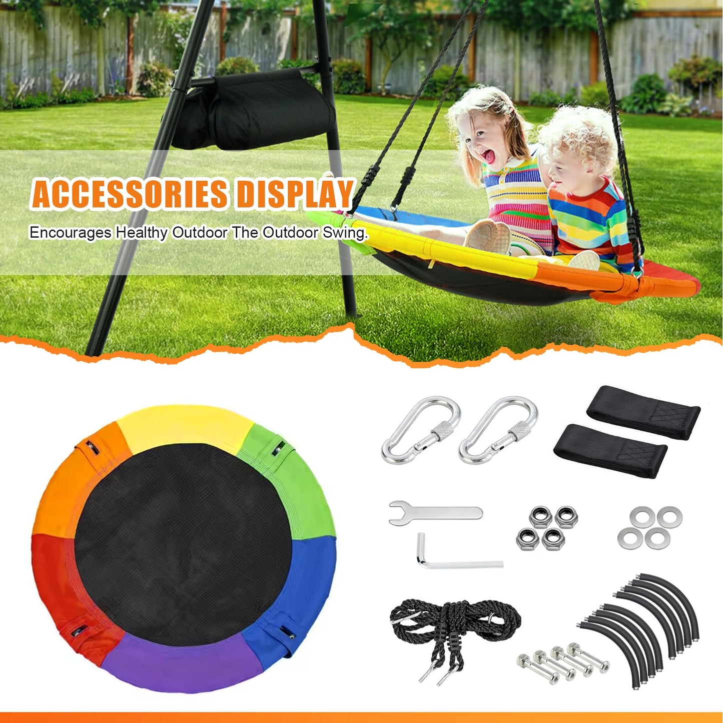 BRVJEMP 40 Inch Saucer Tree Swing for Kids Outdoor,Disc Round Swing with Waterproof Textilene Fabric,500Lb Weight Capacity,Kids Playground Outdoor Activity Backyard Fun (Multicolor)