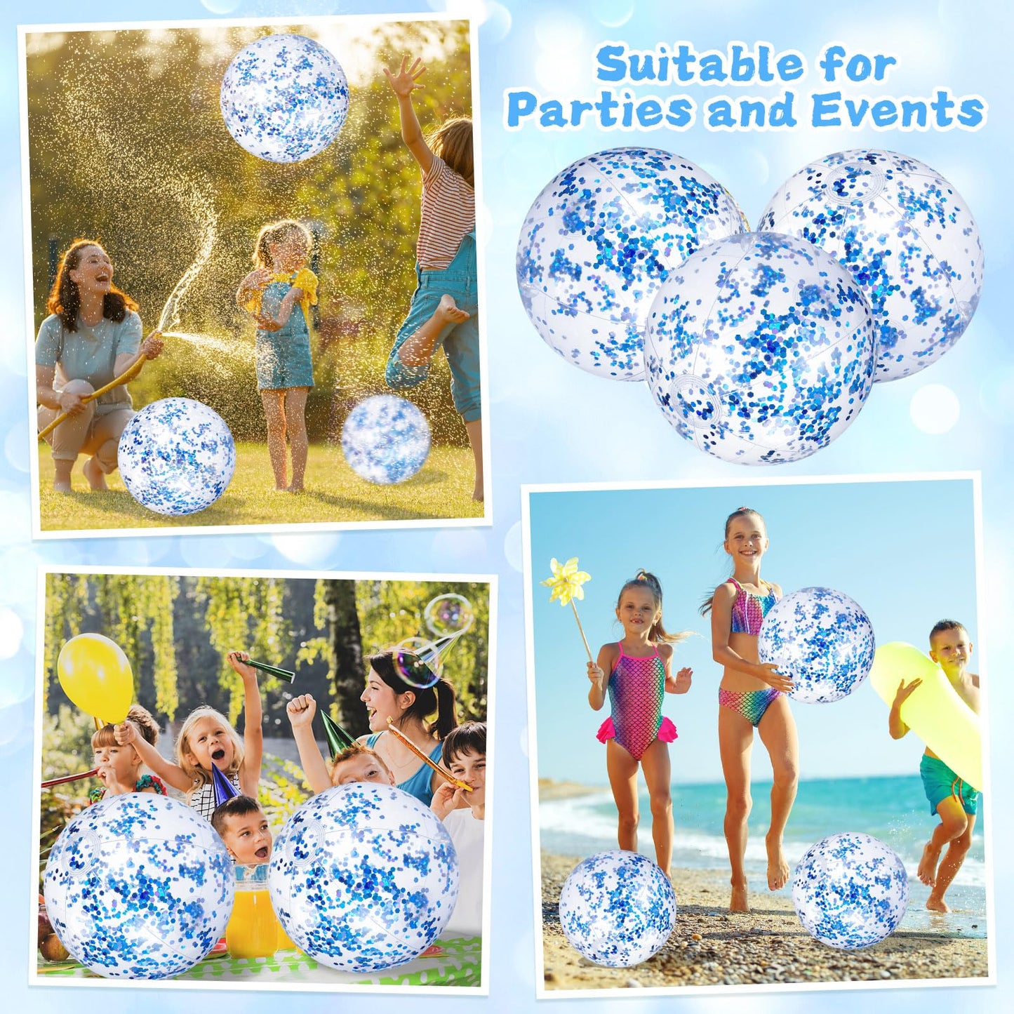 Vertintong 12 Pack 12 Inch Glow in The Dark LED Beach Ball Jumbo Confetti Glitters Inflatable Ball Swimming Pool Game for Party Pool Summer(Blue)