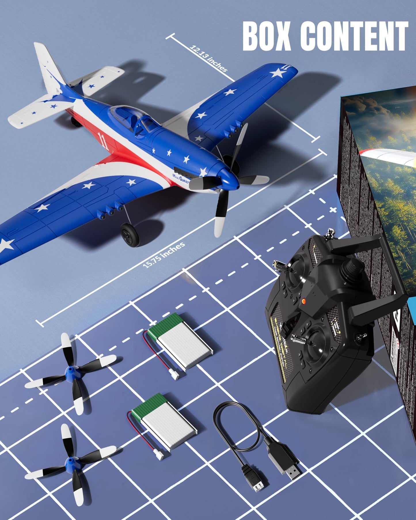volantexrc RC Plane, 4 Channel Remote Control Airplane P51d Mustang with Gyros, Aileron, Aerobatics, 3 Modes to Fly for Adults & Beginners (Multi Color)