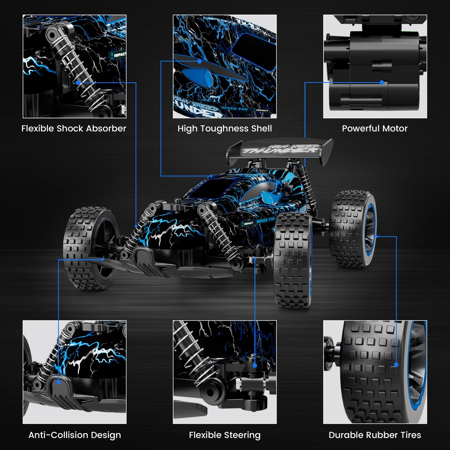Tecnock RC Cars for Kids, 1:18 Scale 2WD RC Car with LED Lights, 2.4GHz Remote Control Car with USB-C Easy Charging & 50 Mins Playtime, Toys Gifts for Boys & Girls Ages 8-12