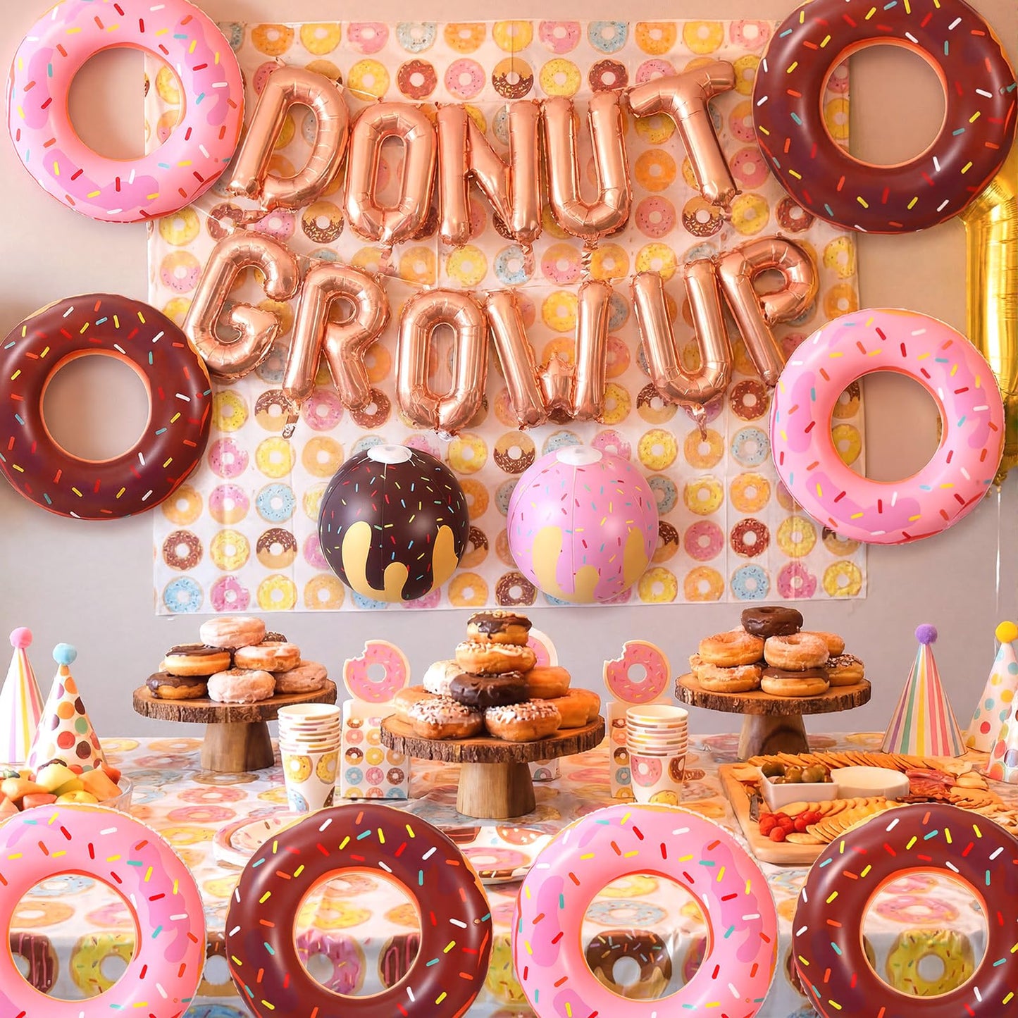 Soulchen 8 Pack Inflatable Donut Pool Floats 35.4" Donut Pool Floats Tubes with Beach Balls for Adults Doughnut Swim Tube Rings Blow up Floaties for Summer Swimming Beach Game Party Decors Supplies