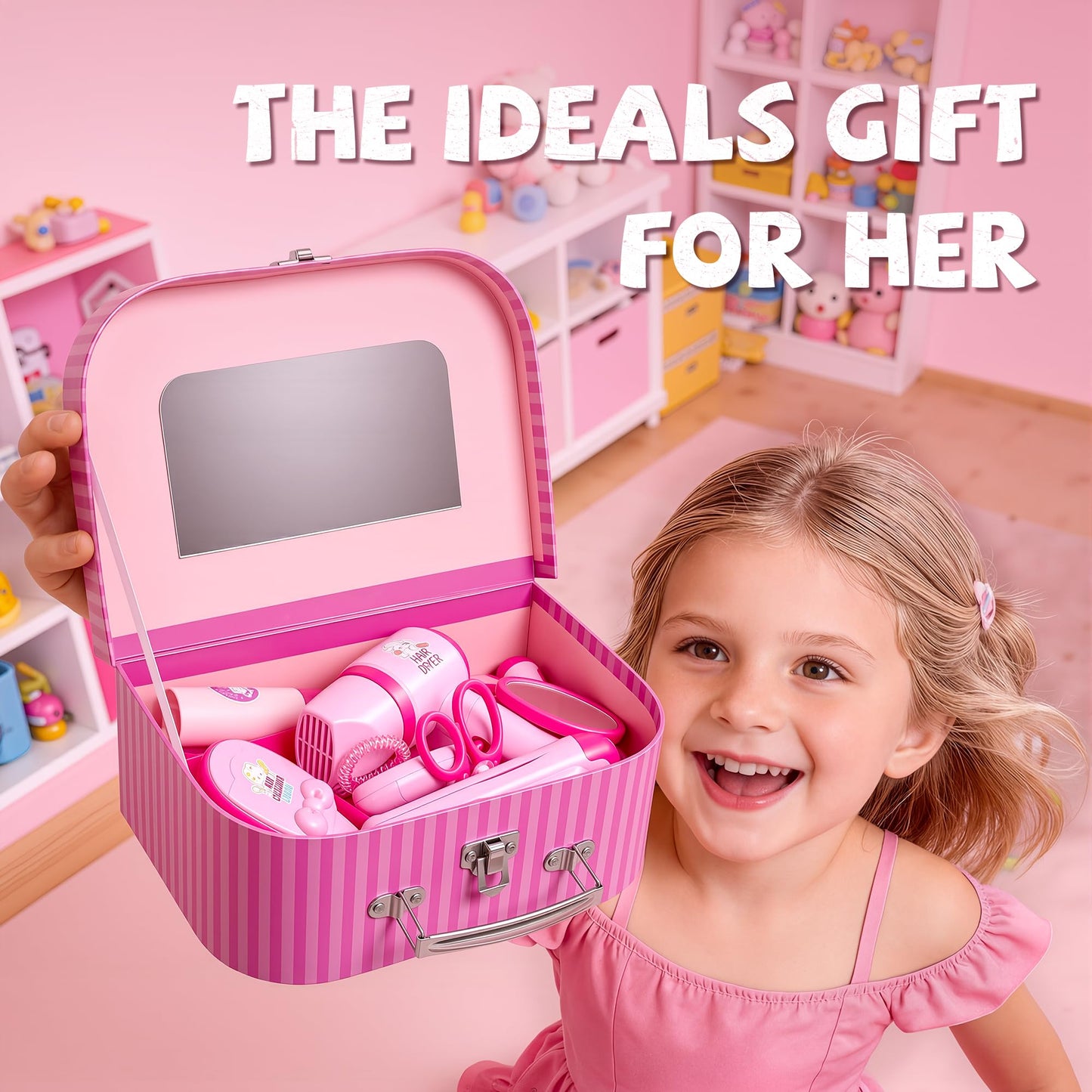 Hair Salon Toys for 5 Year Old Girls, Makeup Kit for Kids 3-5 4-6, Pretend Hair Styling Set for Girls 5-7 6-8 with Sound and Lights, Role Play Dress Up Birthday Gifts for 3 4 5 6 Girl