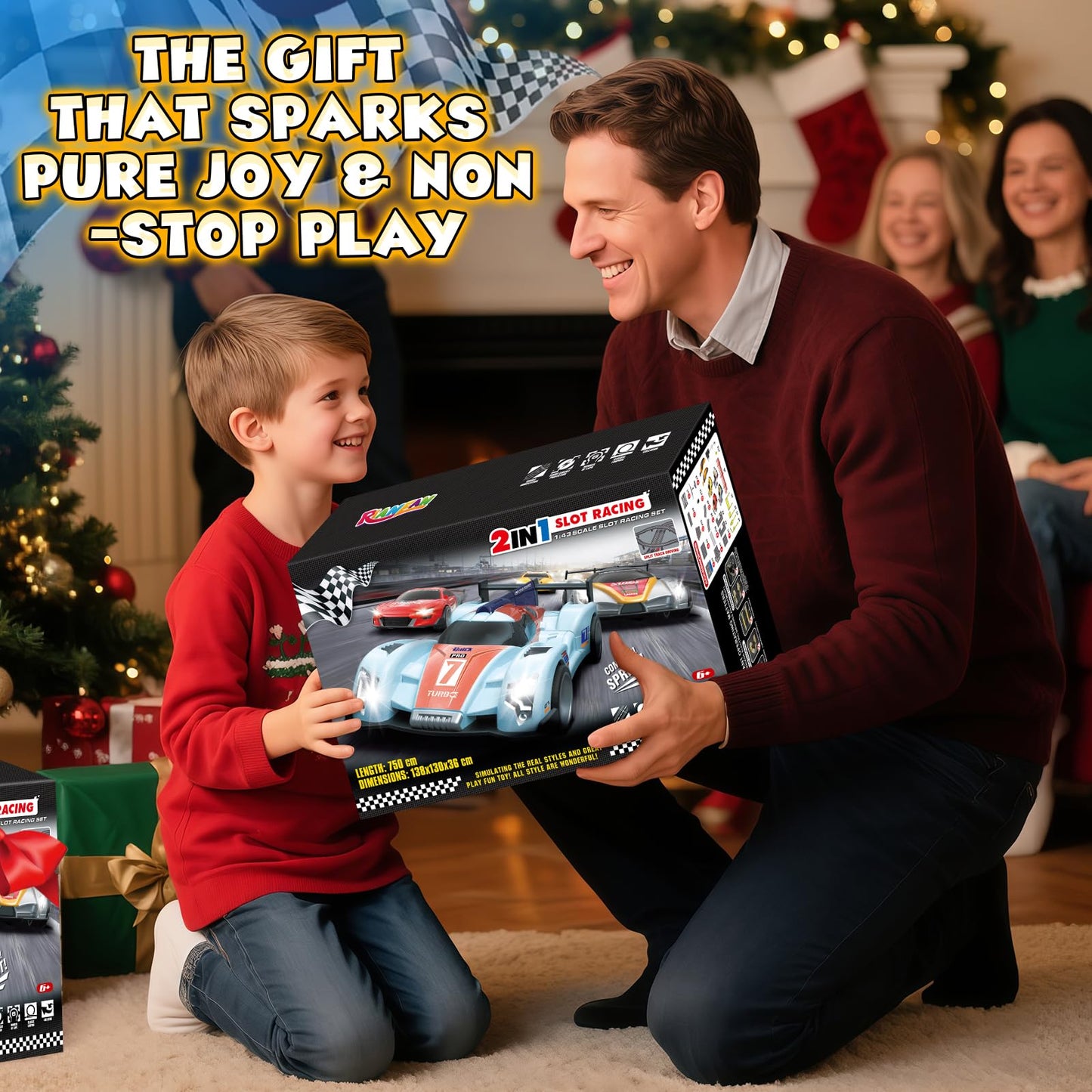 Slot Car Race Track Sets,2 in 1 Race Car Track with 4 High-Speed Slot Cars,Gift Toy for Boys Kids Ages 5 6 7 8-12,Dual Power (Source) Cars Track,Dual Racing Game Lap Counter Circular Overpass Track