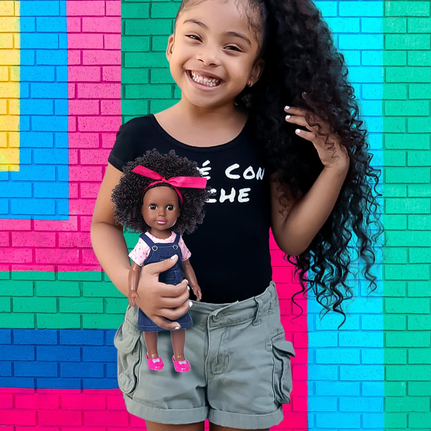 Ecore Fun 14.5" African Baby Girl Doll with Clothes Set - Washable Realistic Silicone Toy - Best Gift for Kids