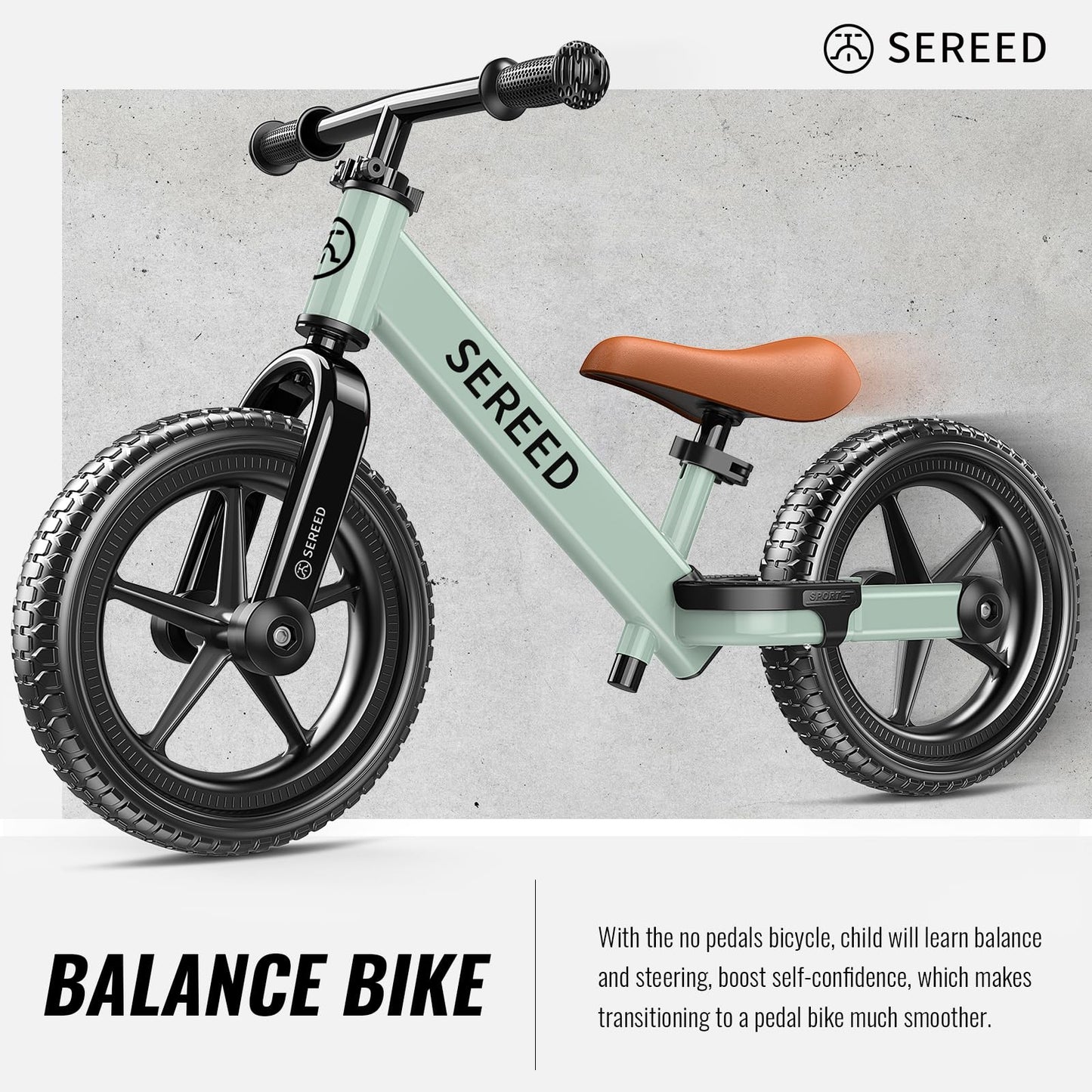 SEREED Toddler Balance Bike 2 Year Old, No Pedal Kids Bicycle Toys for 2-5 Years Old, Tool-Free Adjustment, Customize Plate with Stickers, Gift for 2-3 Boys Girls (Mint Green)