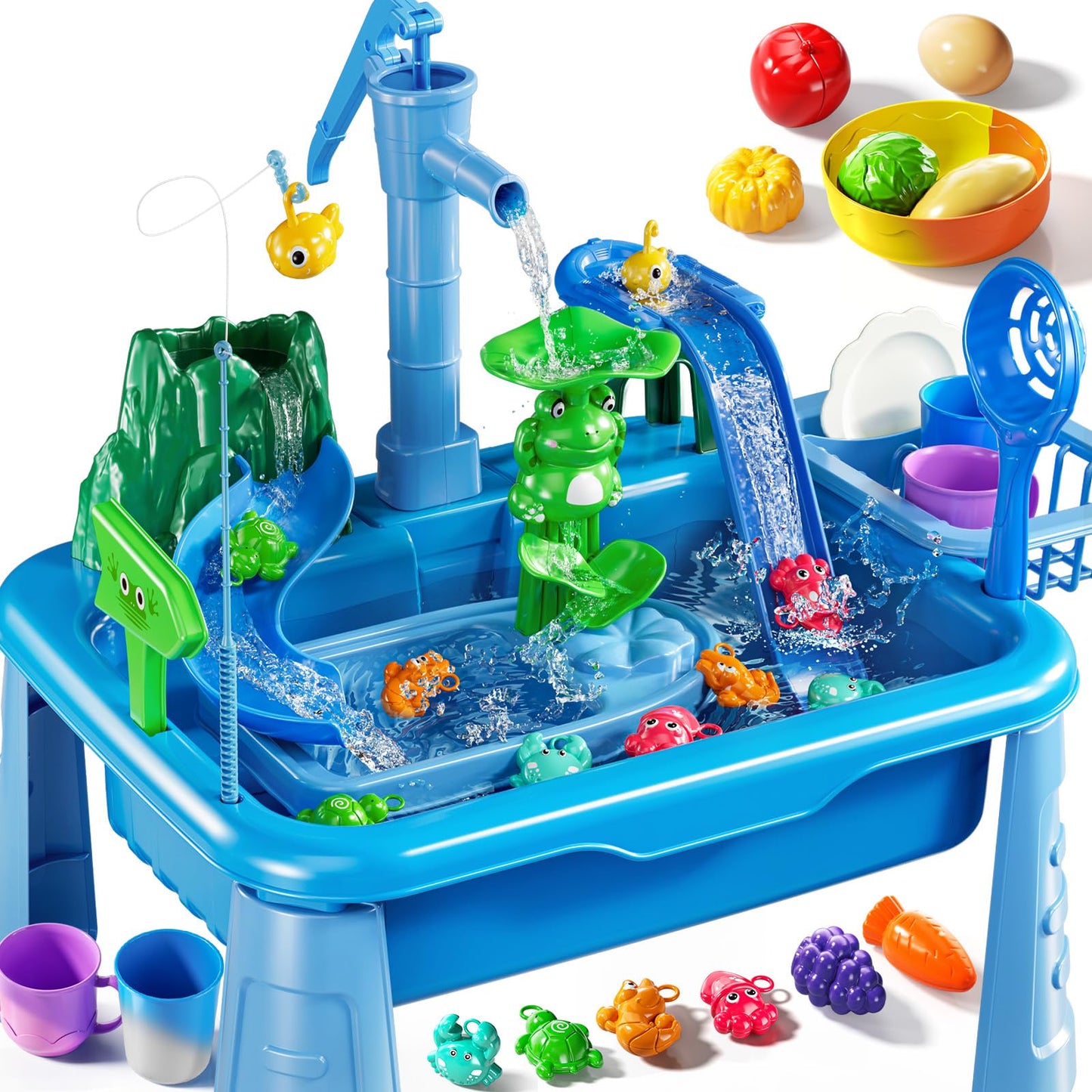KIZONLY Water Table for Toddlers 1-3- Kids Play Sink with Pump and Running Water, Water Table for Kids Ages 4-8 with Fishing Games, Summer Outside Sensory Gift Toys for Boys and Girls 2 3 4 5 6 7 8