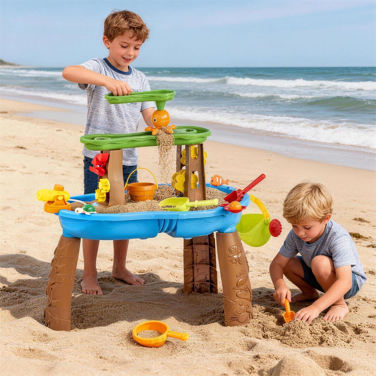 ZACEAC Water Table for Toddlers 3-5 Outdoor Toys for Kids Ages 4-8 3-Tier Kids Sand Water Tables with Fishing Game Set Activity Sensory Table Summer Gift Beach Outside Toys for Toddler Boys