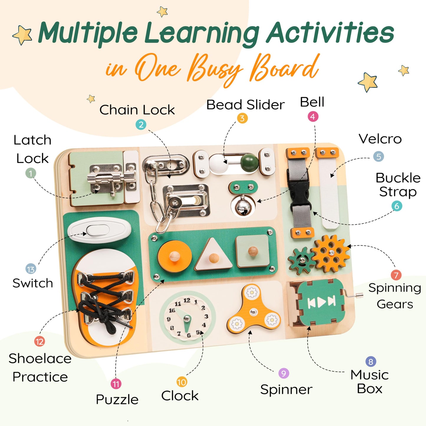 KALOTOYS Busy Board Montessori Toys for 1 2 3 Year Old - Sensory Toys for Toddlers 1-3 - Fine Motor Skills & Early Learning - Montessori Gift for Boys & Girls, Travel-Friendly & Safe