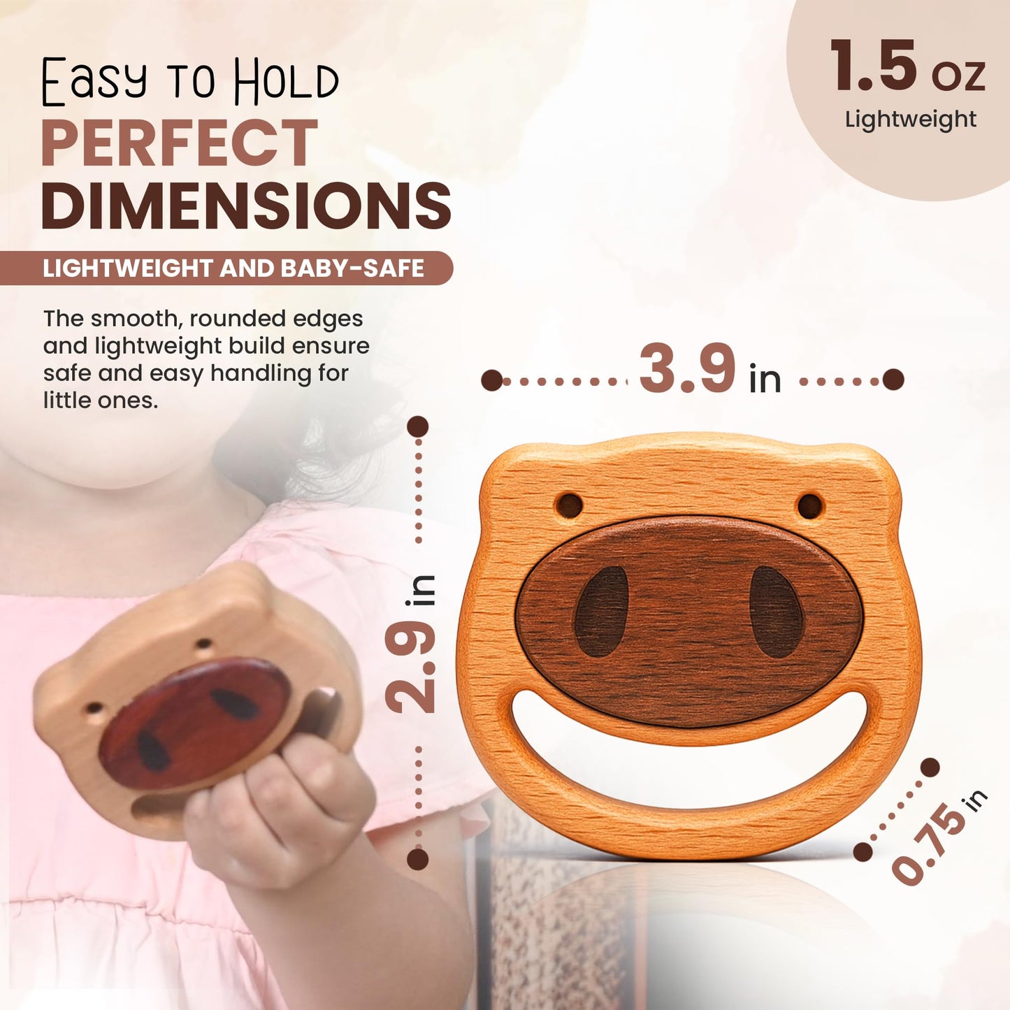 First Baby Rattle for Newborn (0–3 Months) – Natural Wooden Sensory Toy for Babies – Gentle Rattle Sound, Safe First Handheld Infant Toy Gift