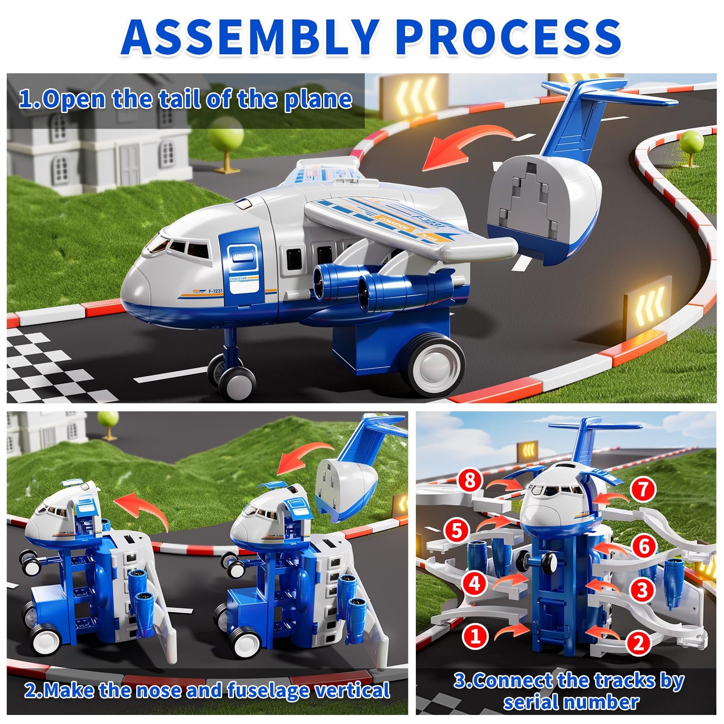 MSKOLER Airplane Toys for Toddlers 2-4 - Boy Toy Car Race Tracks for Kids Ages 3-5 with 8 Small Car Toys, Toddlers Educational Toy, Birthday Gifts for Boys 3-5